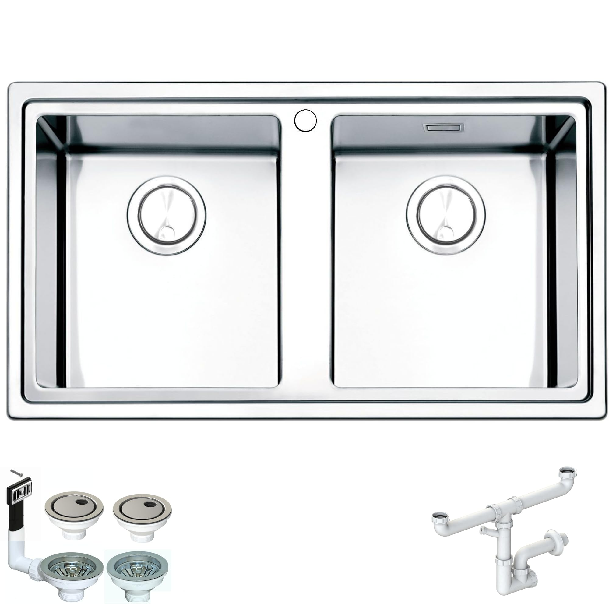 Lavello Fhuller - da Incasso Semifilo 2 Vasche 86x50 cm – Acciaio Inox Spazzolato, Design Moderno con Piletta in Acciaio – Resistente, Igienico e Facile da Pulire – Foro Incasso 840x480 mm