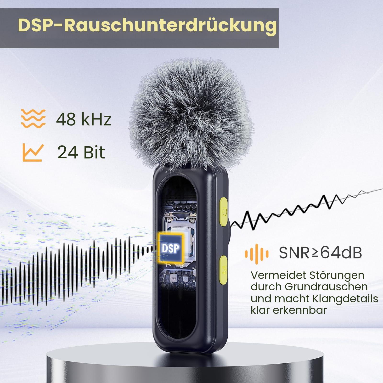 Drahtloses Mikrofon mit digitalem Batterieanzeige - 2er-Pack USB-C Mini-Mikrofon für iPhone 15/16/Android/PC/iPad/Tablet, 360° omnidirektionales Mikrofon mit Geräuschunterdrückung mit 100FT
