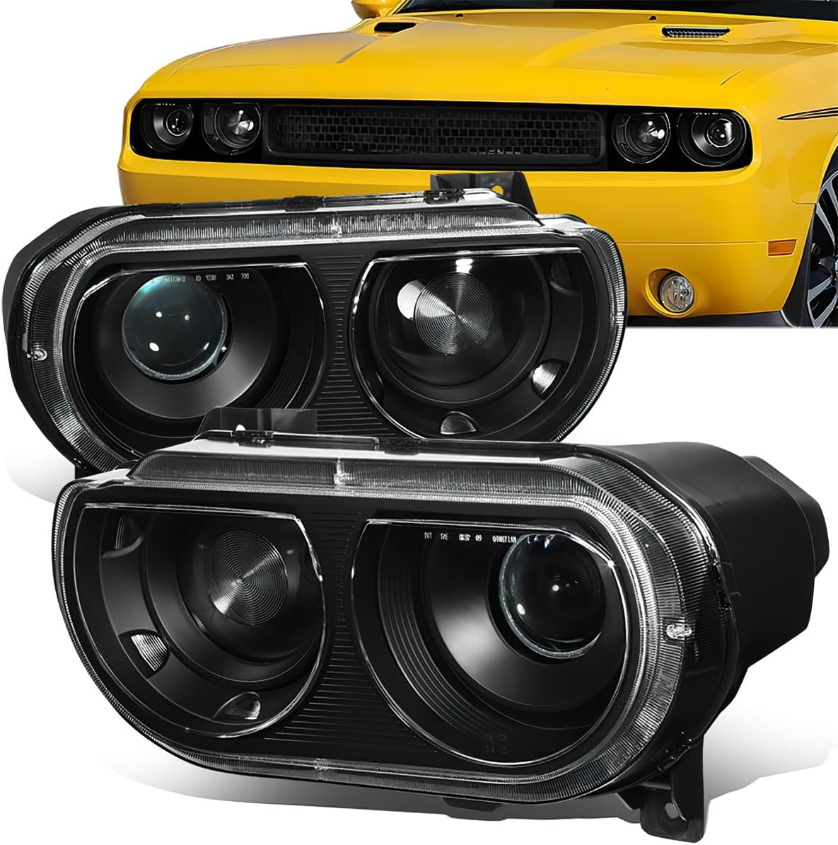 LED Projector Headlight Assembly Compatible with 2008-2014 Dodge Challenger Factory Style HID Headlamps CH2502219 CH2503219 Black