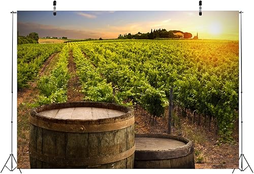 Miniatura 3 de Loccor Telón de fondo de tela de viñedo de 6 x 4 pies, barril de madera de vino tinto, fondo de fotografía de toscana verde, fondo de fotografía,