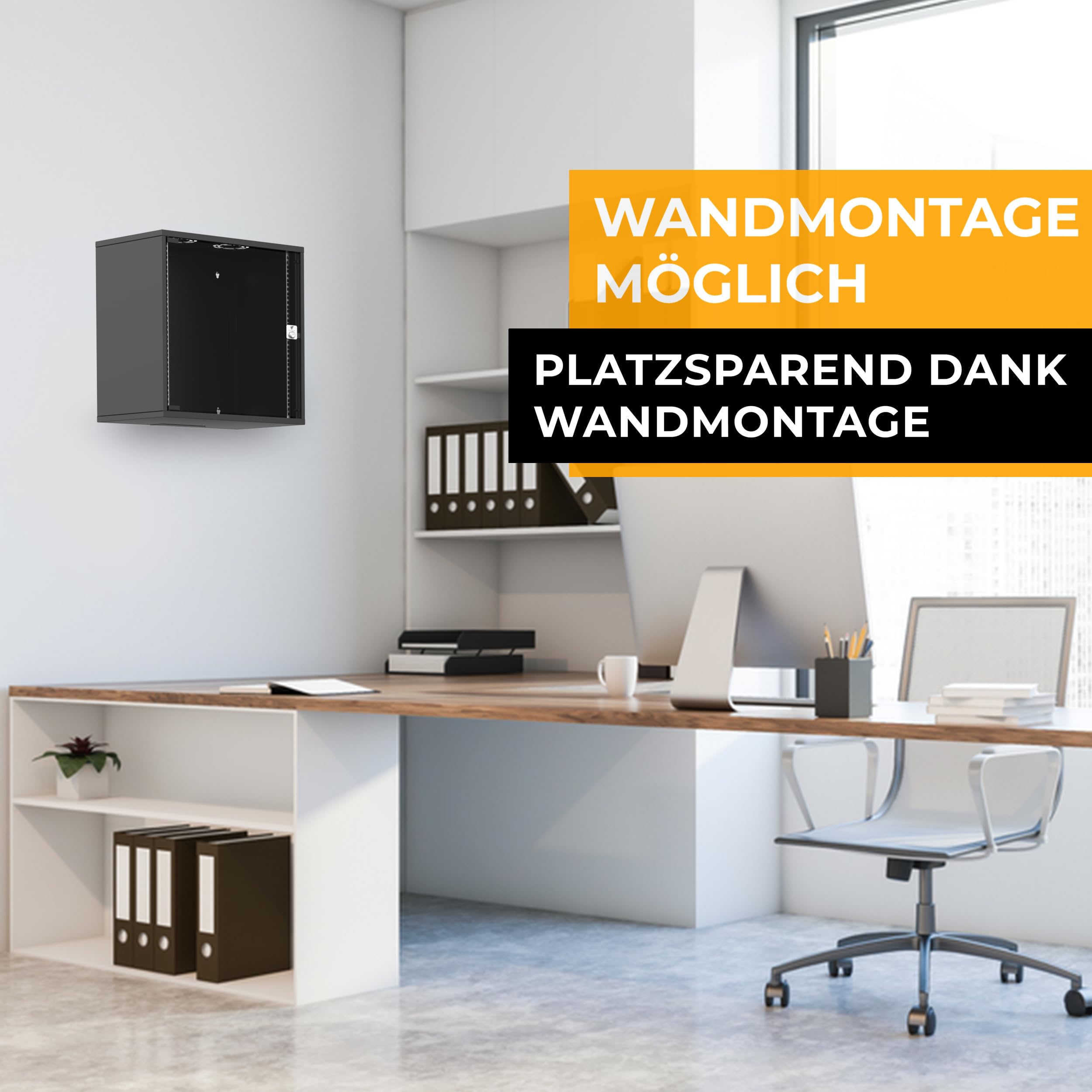 Netzwerkschrank - Serverschrank 19 Zoll 9HE - Server-Racks für Wandmontage - EDV-Gehäuse mit Traglast 60kg - 400 x 540 x 460 mm Schwarz
