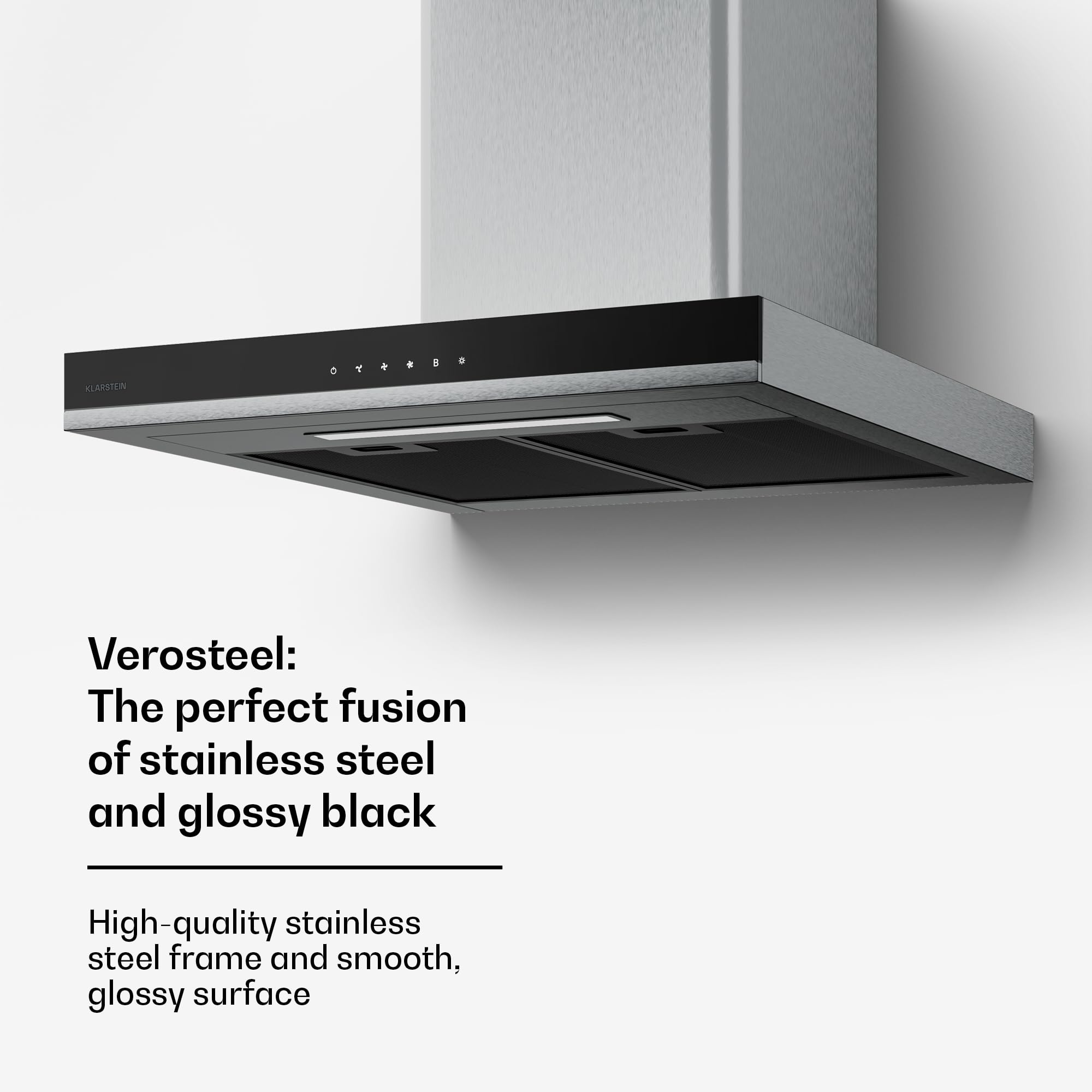 Klarstein Verosteel okap kuchenny 60cm - 881,6 m³/h, A++ efektywność energetyczna, dotykowe sterowanie, oświetlenie LED, stal nierdzewna i szkło, cichy, zmywarka bezpieczny filtr, okap