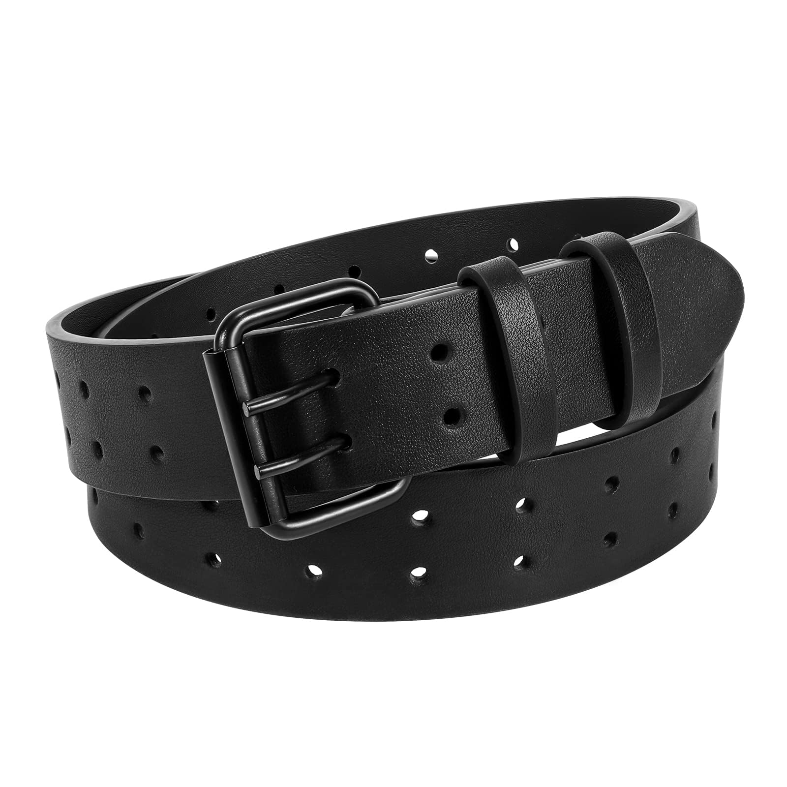 XZQTIVE Men Dual Holes Belt For Jean Pant Casual Leather Belts With Double Prong Buckle