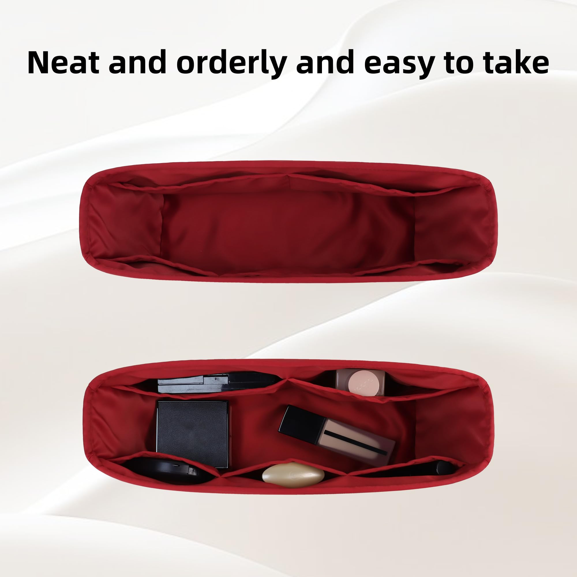DGAZ Organizador de Bolso de Seda Premium, Inserto Ligero para Neverfull BB/PM/MM/GM, Forro Interior Elegante que Protege y Organiza (Rouge casaque, MM)