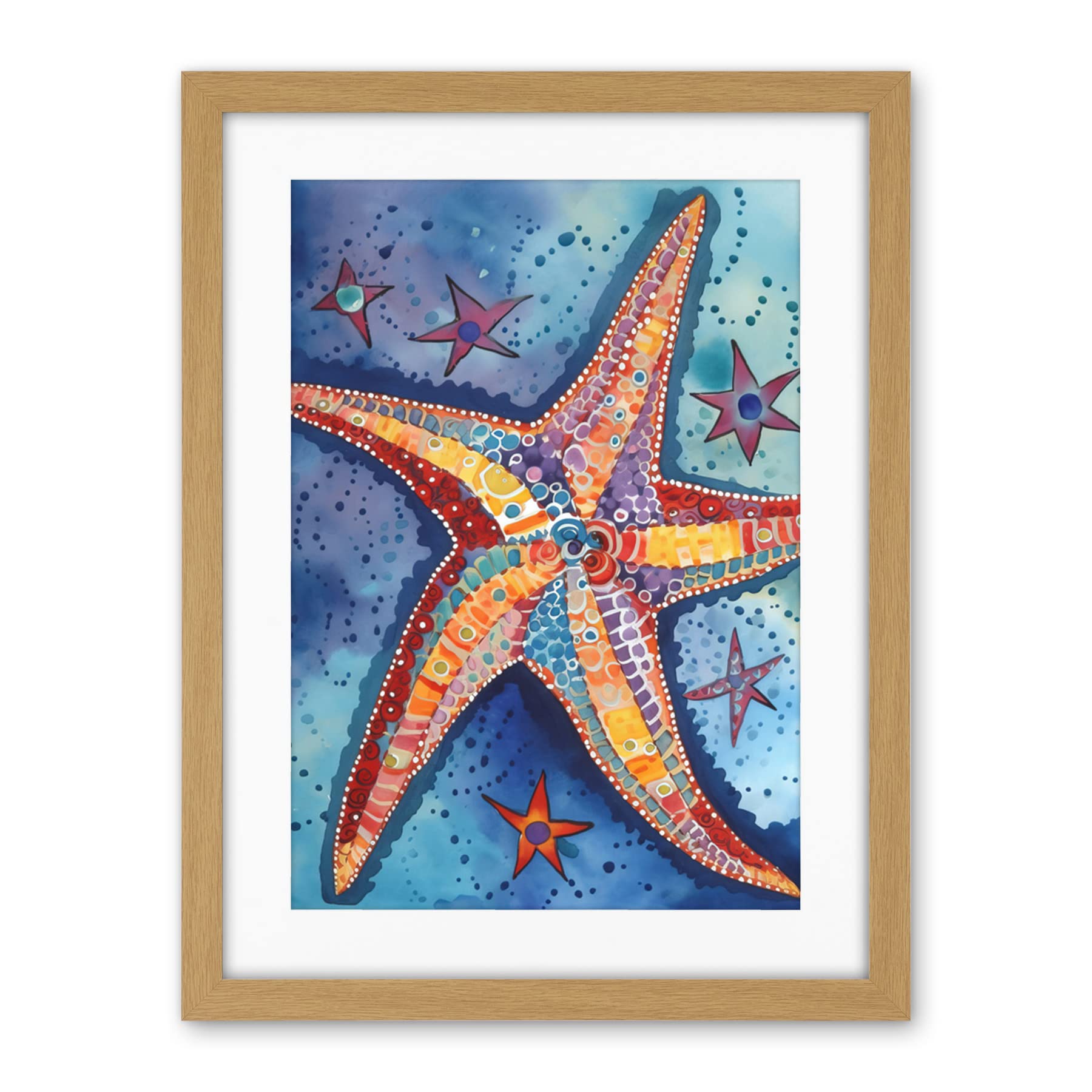 Artery8 Modern Folk Art Starfish Bathroom Artwork Framed Wall Art Print 18X24 Inch