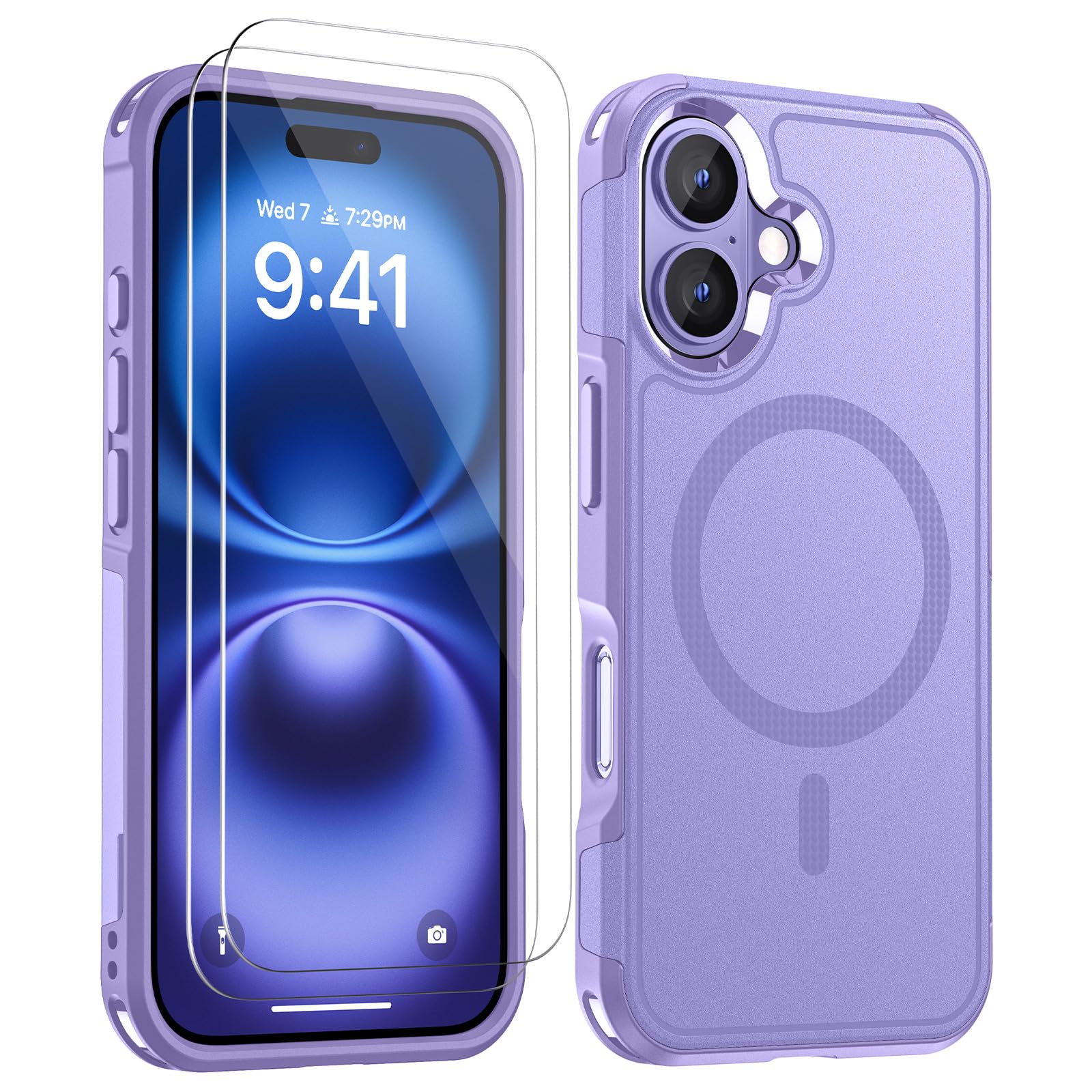 Lanhiem Magnetic for iPhone 16 Case, [2 Pack Tempered Glass Screen Protector][Compatible with MagSafe][10 FT Military Grade Shockproof] Heavy Duty