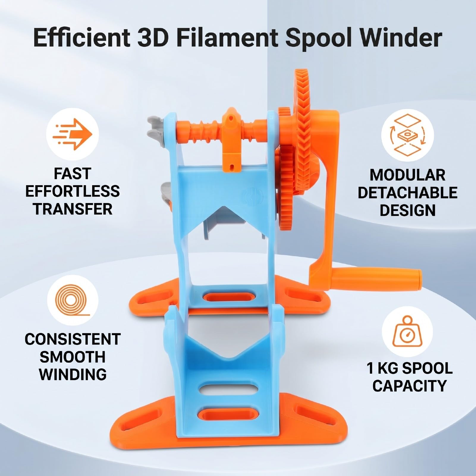 FTVOGUE Filament-Spulenwickler, Handgekurbelt, 1 Kg, Abnehmbar, Modulares Design für 3D-Druck, Bastler, Filament-Transfer-Werkzeug, Konsistente Wickelergebnisse, Tragbarer Aufwickler