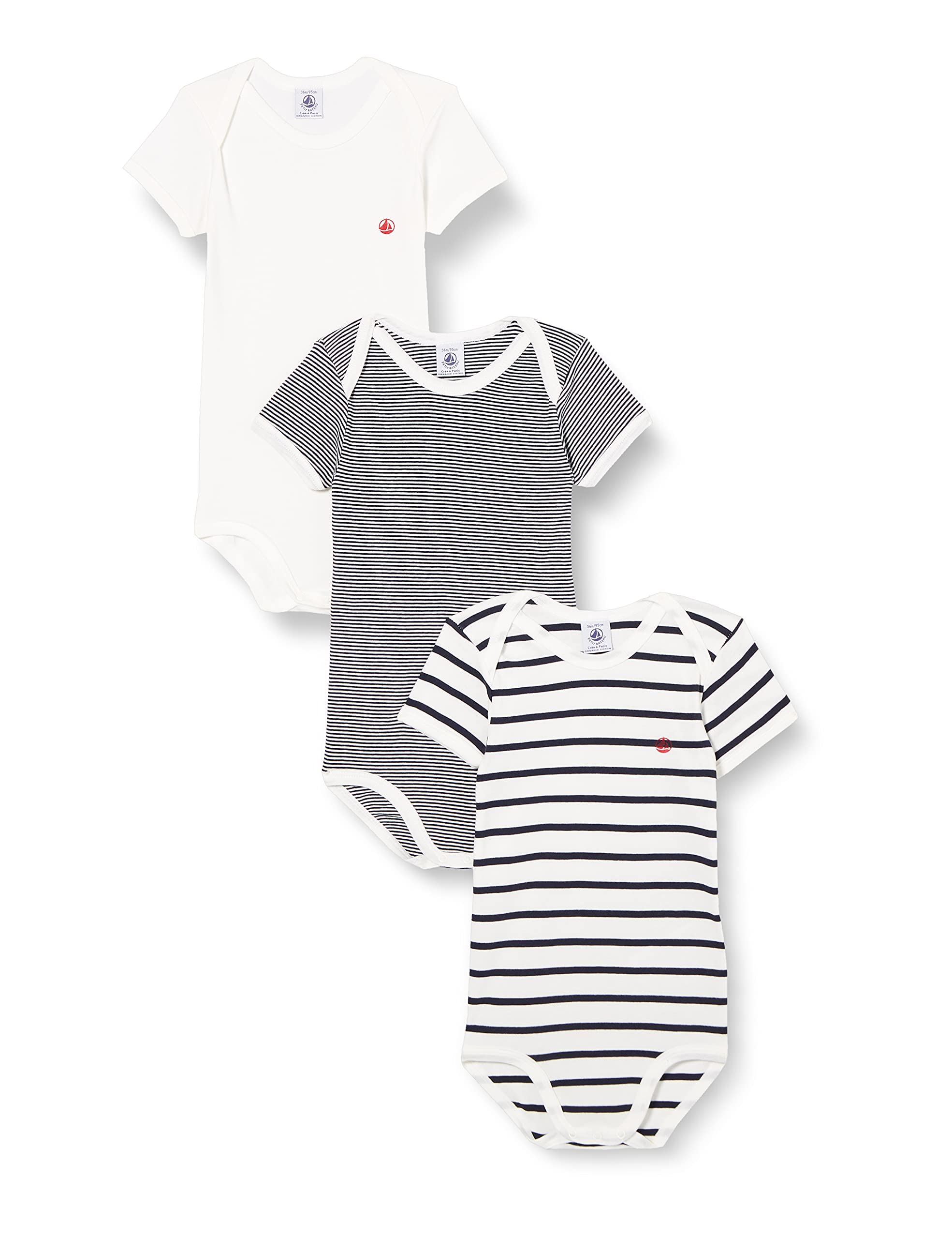 Petit Bateau Unisex Baby A01tc Kurzarm-Body mit Streifen (3er Pack)