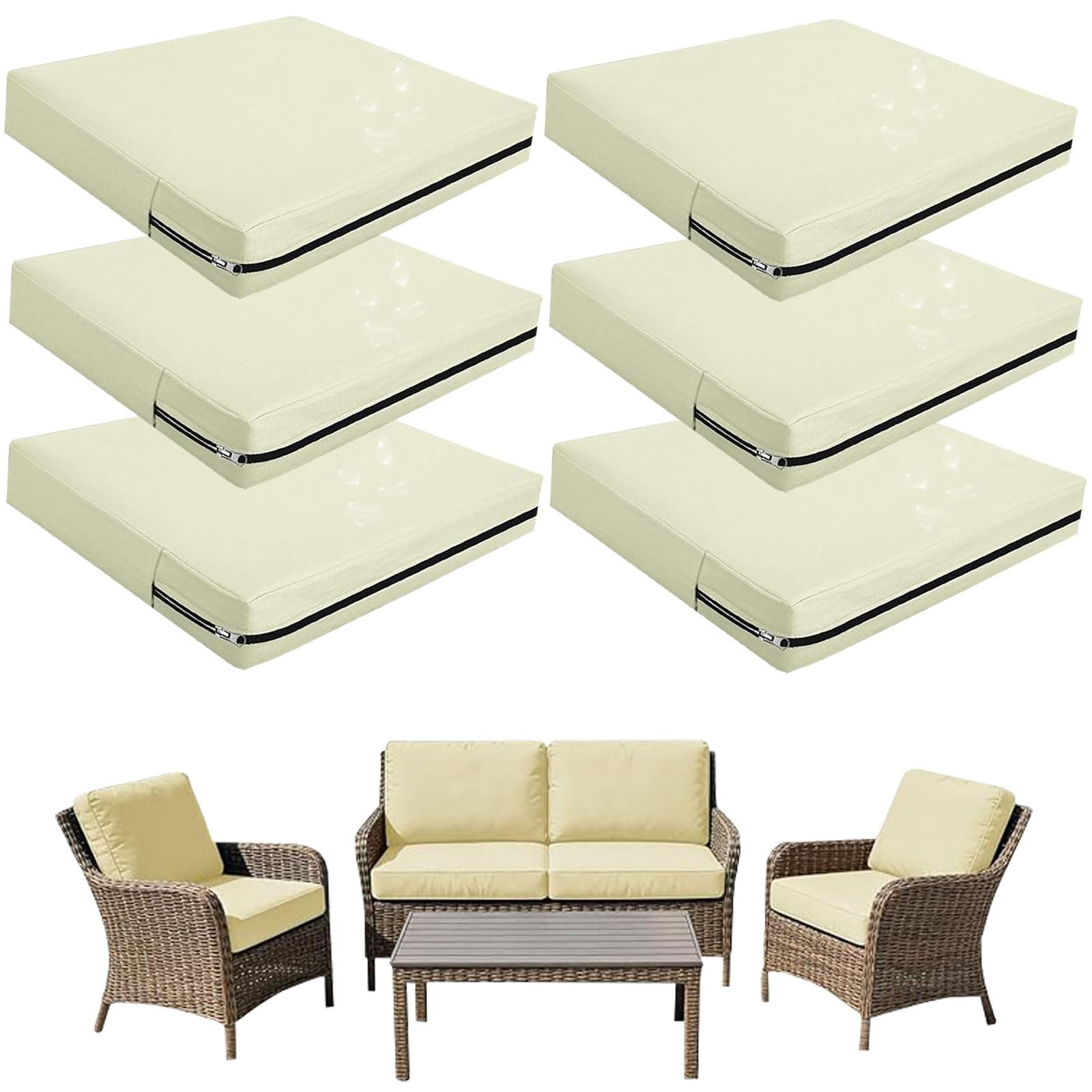 Replacement Outdoor Cushion Covers Waterproof, 65x65 60x60 50x50cm set of 6/4/2/1 Garden Sofa Seat Cushion Slipcover With Zipper for Chairs, Patio and Rattan furniture(Color3,55x45x10cm (6pcs)) — image 1