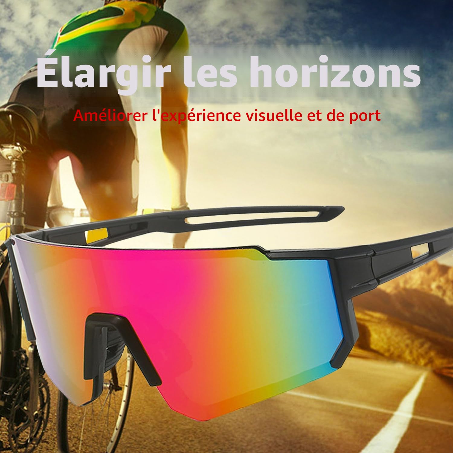 Lunette de Soleil Sport Polarisée, Lunettes de Cyclisme Homme Femme Cyclisme Lunette Protection UV400 Lunette de Soleil pour Course à Pied Cyclisme Pêche Conduite Golf Ski