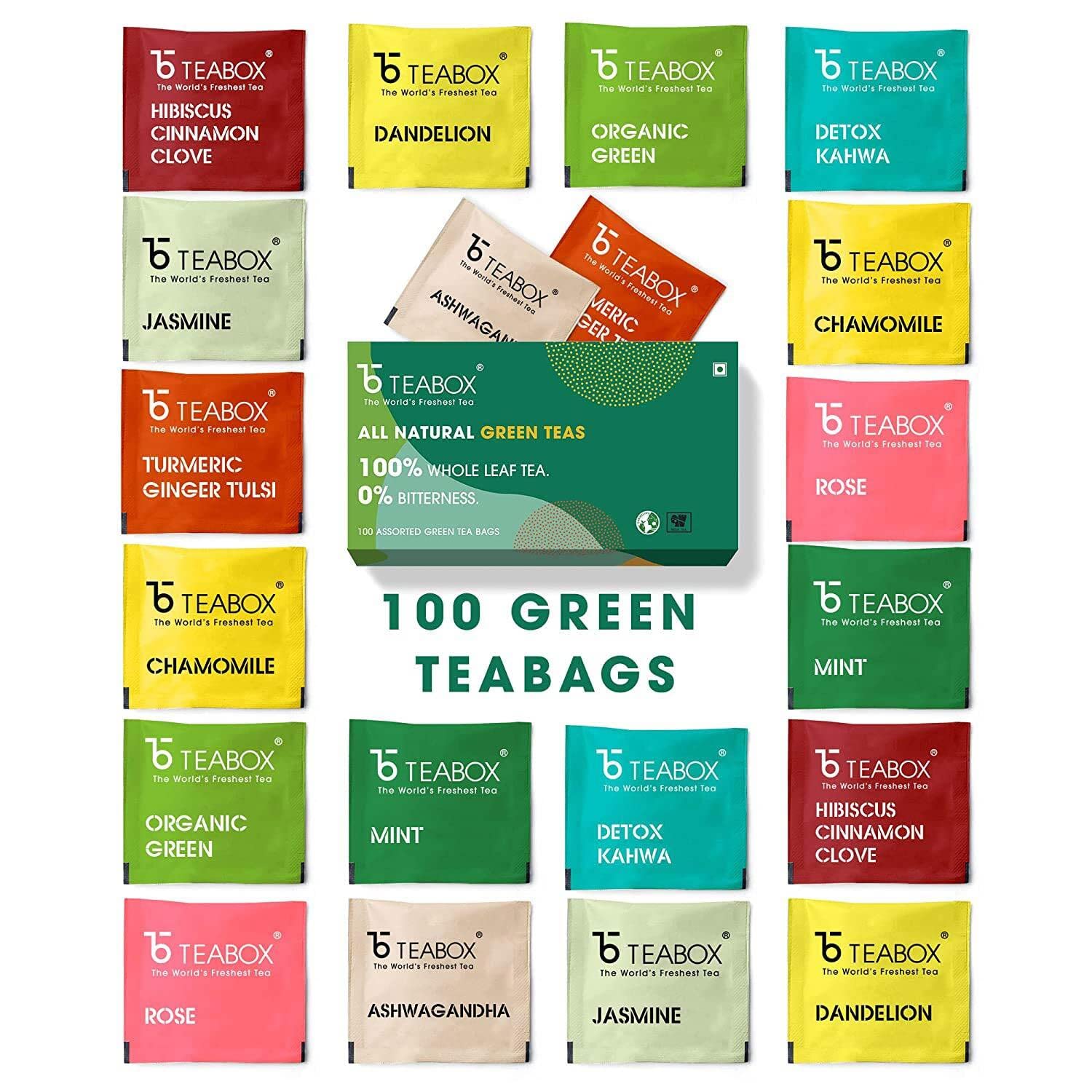 Teabox Green Tea Sampler Bags 100pcs (10pcs X 10 flavors