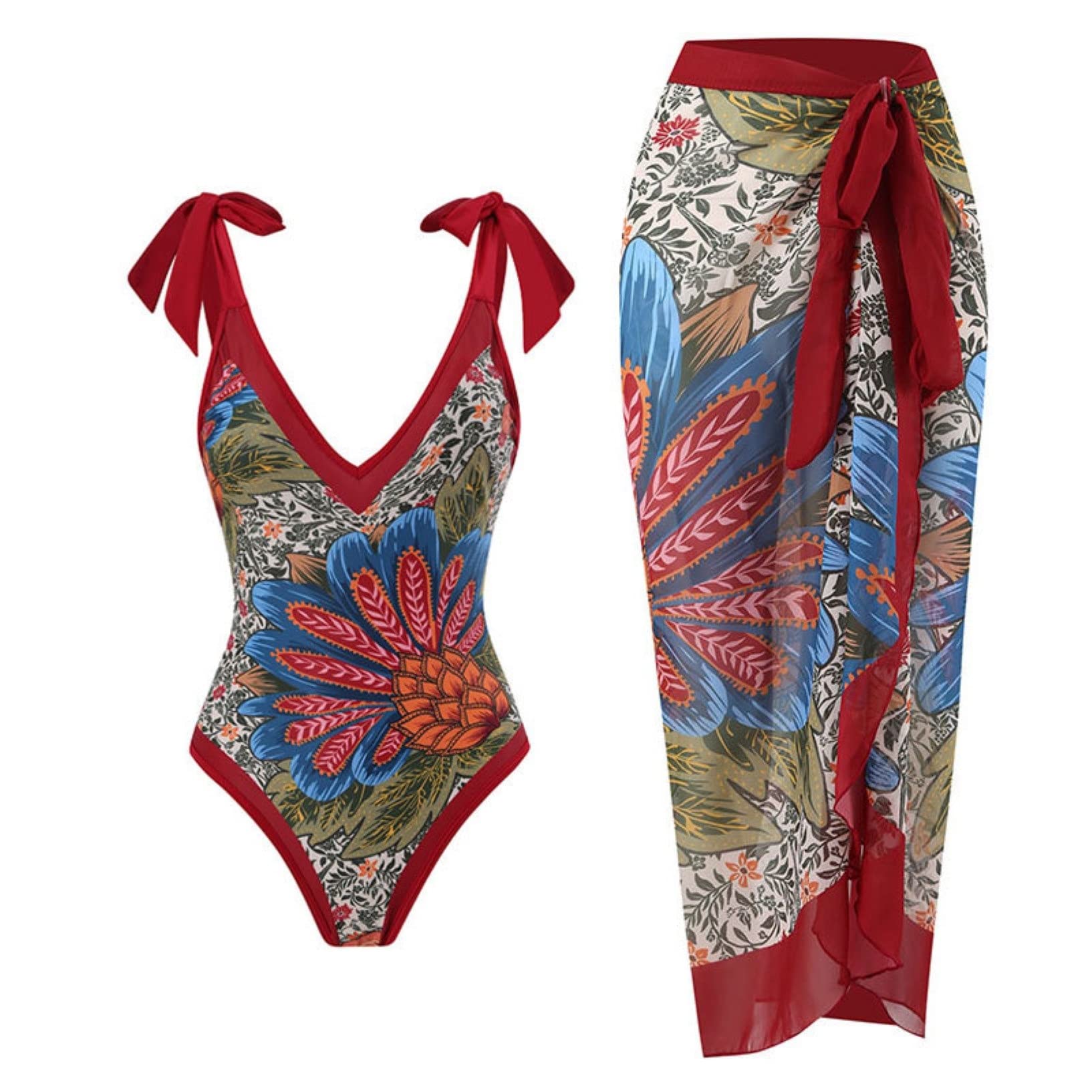 Mujeres Traje De Baño De Dos Piezas con Falda Larga Sarong Playa Cover Up Beachwear para Playa, Piscina, Vacaciones Tropicales (Color : F, Size : L)