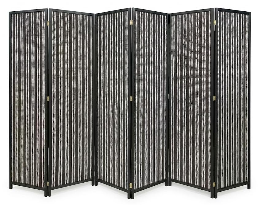 Folding Paravent 6 Panel Room Divider Screen, Freestanding Partition Wall Panel Privacy Furniture for Living Room, Bedroom and Office (Wooden B&W)