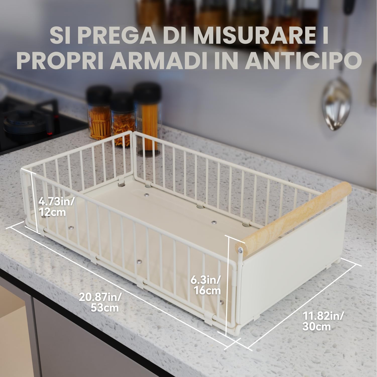 2 cassetti estraibili, cassetti estraibili profondi 53cm per armadi, cassetto estraibile per cucina con pellicola nano adesiva e viti per cucina, bagno, 53cm profondità x 30cm larghezza x 16cm altezza