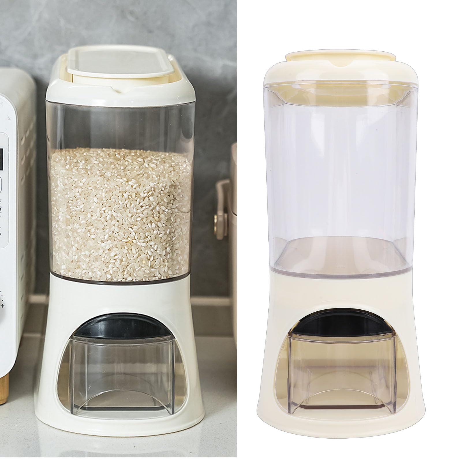 TOPINCN Dispenser Di Riso, Contenitore Per La Conservazione Del Riso Da 3 Litri Dispenser Di Cereali Sigillato Secchio Per Cereali Con Misurino Per Farina Di, Farina Di, (Color crema)