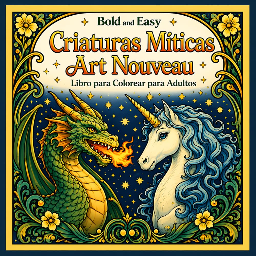 Bold and Easy Criaturas Míticas Art Nouveau: Libro para Colorear para Adultos con Dragones, Fénix y Diseños de Fantasía