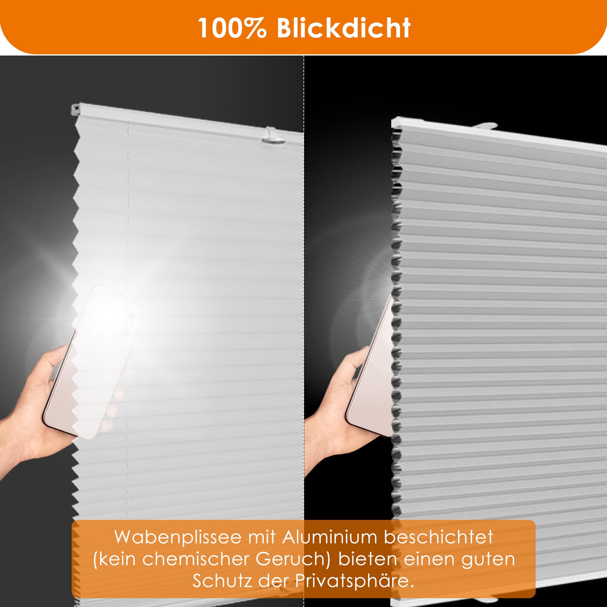 HOMEDEMO Wabenplissee Plissee ohne Bohren Klemmfix Verdunklung Thermo Zweifarbig Weiß 90 x 220cm(BxH) Faltrollo 100% Blickdicht, Sonnenschutz & Schallschutz Faltrollo für Fenster & Tür
