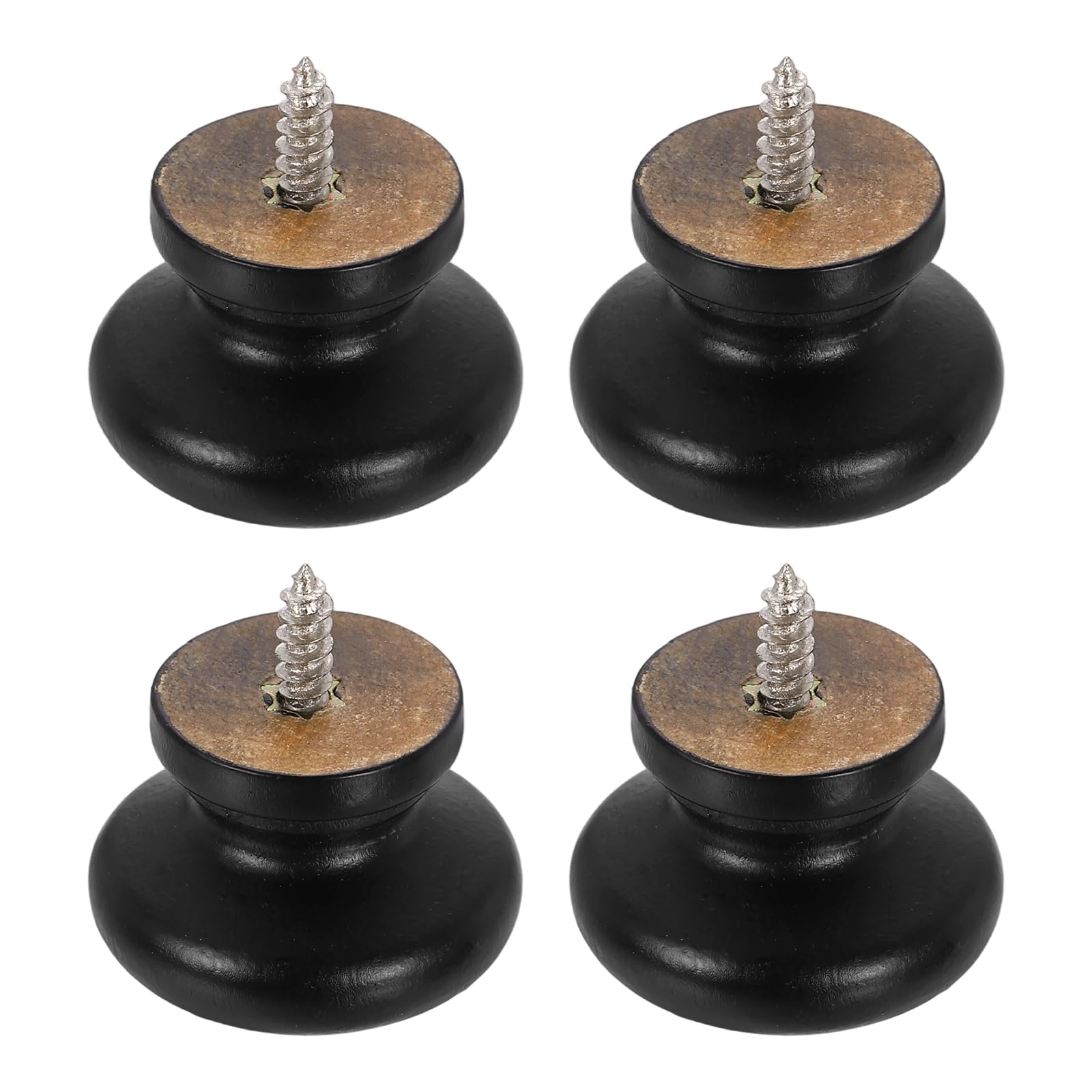sourcing map 4Pcs Round Wood Drawer Knob, 1.3" Self-Tapping Solid Wooden Handle Paint Surface Mushroom Shape Round Cabinet Knobs for Furniture Dresser Wardrobe, Black