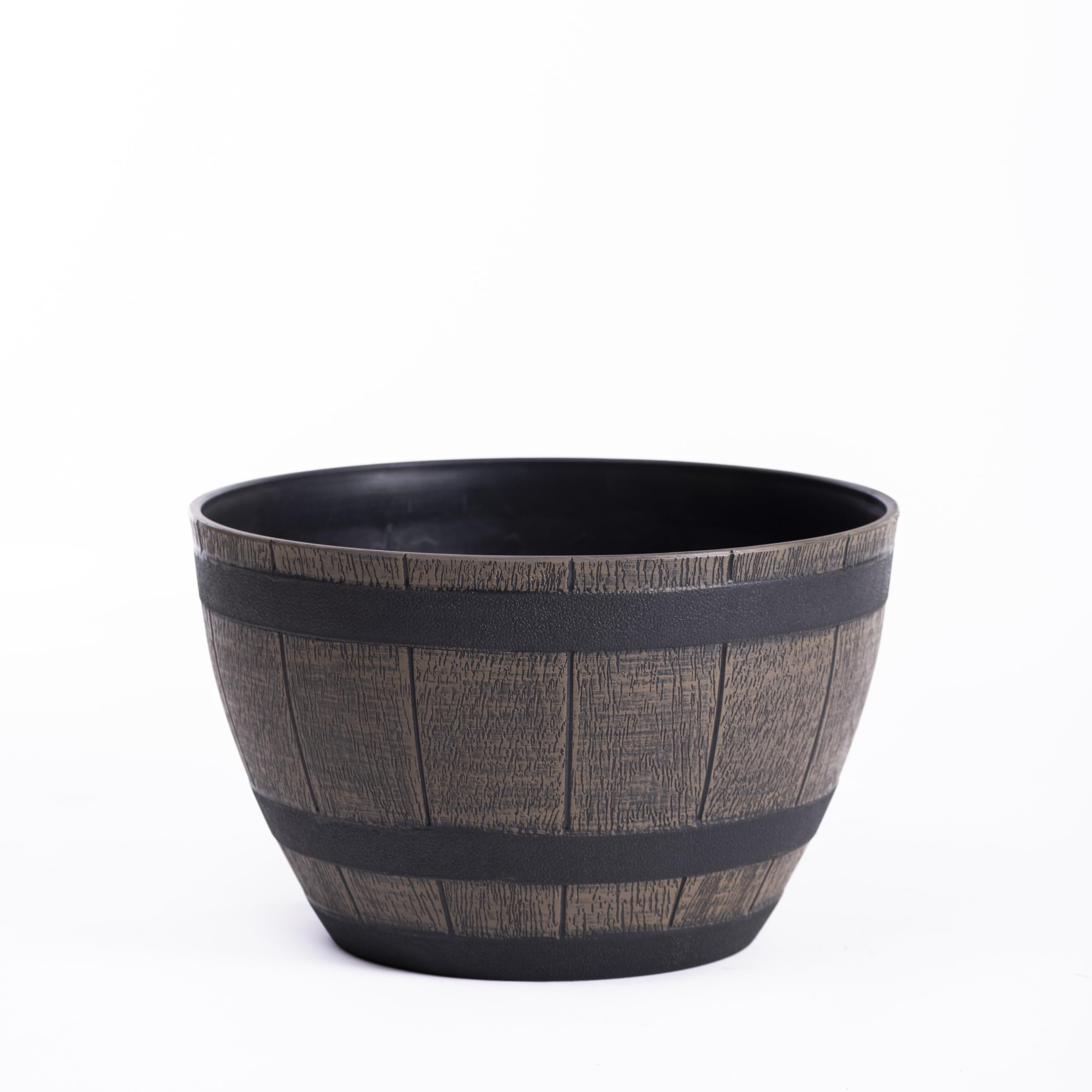Garden Gear Curved Wooden Barrel Planter Rustic Oak Effect Weatherproof Plastic Outdoor Indoor Flower Pot 3 Sizes Medium Large XL (Medium x1)