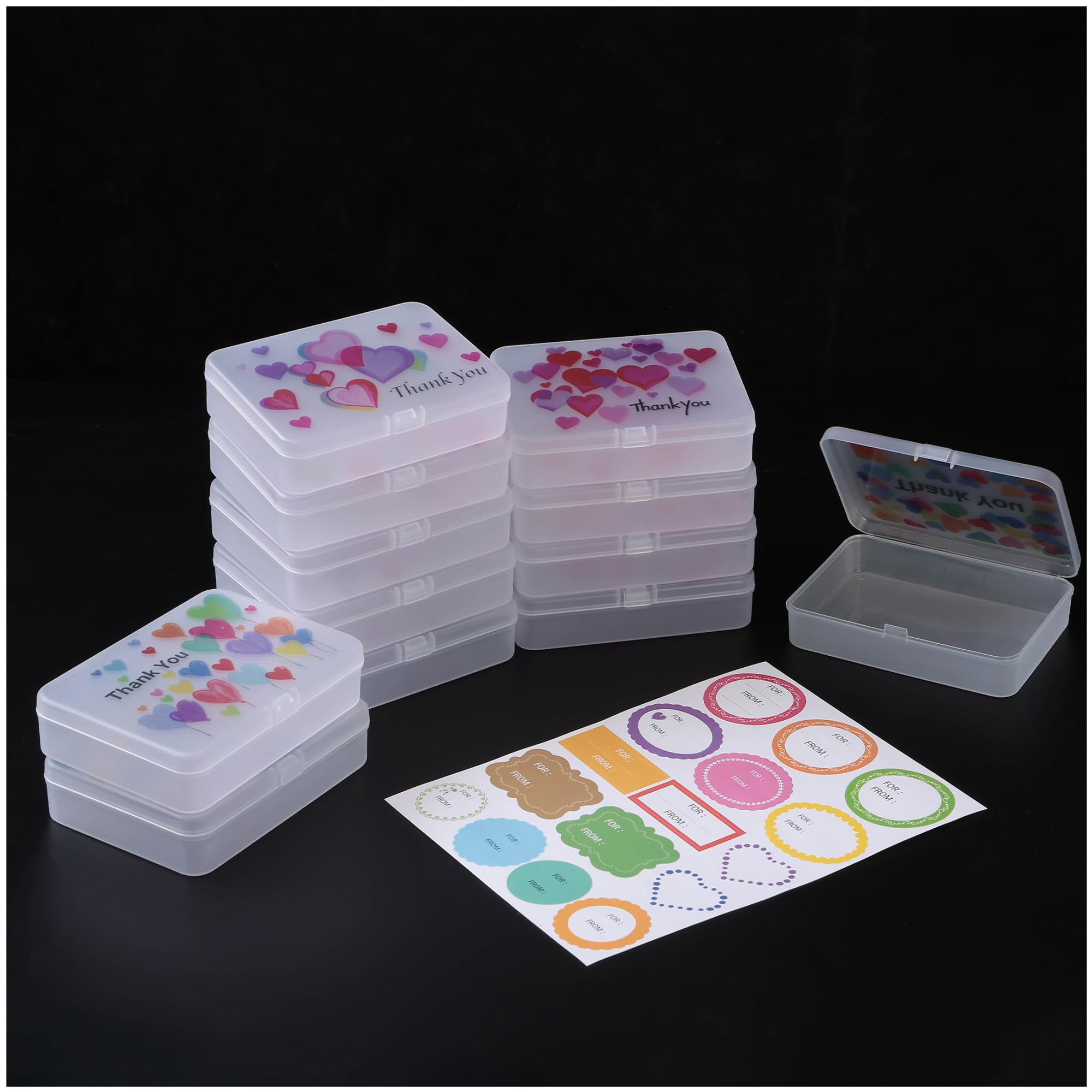 12 Pieces Rectangular Plastic Organizer Storage Box Containers with Thank You &amp; Hearts Image Pattern on the Lid, 4.5 x 3.3 x 1.1 inch (White)