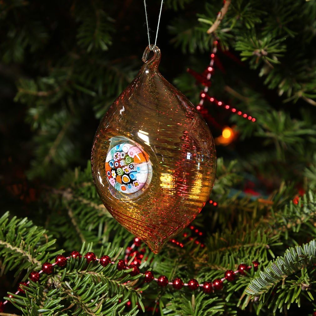 Glass Of Venice Murano Glass Millefiori Christmas Ornament - Golden Brown