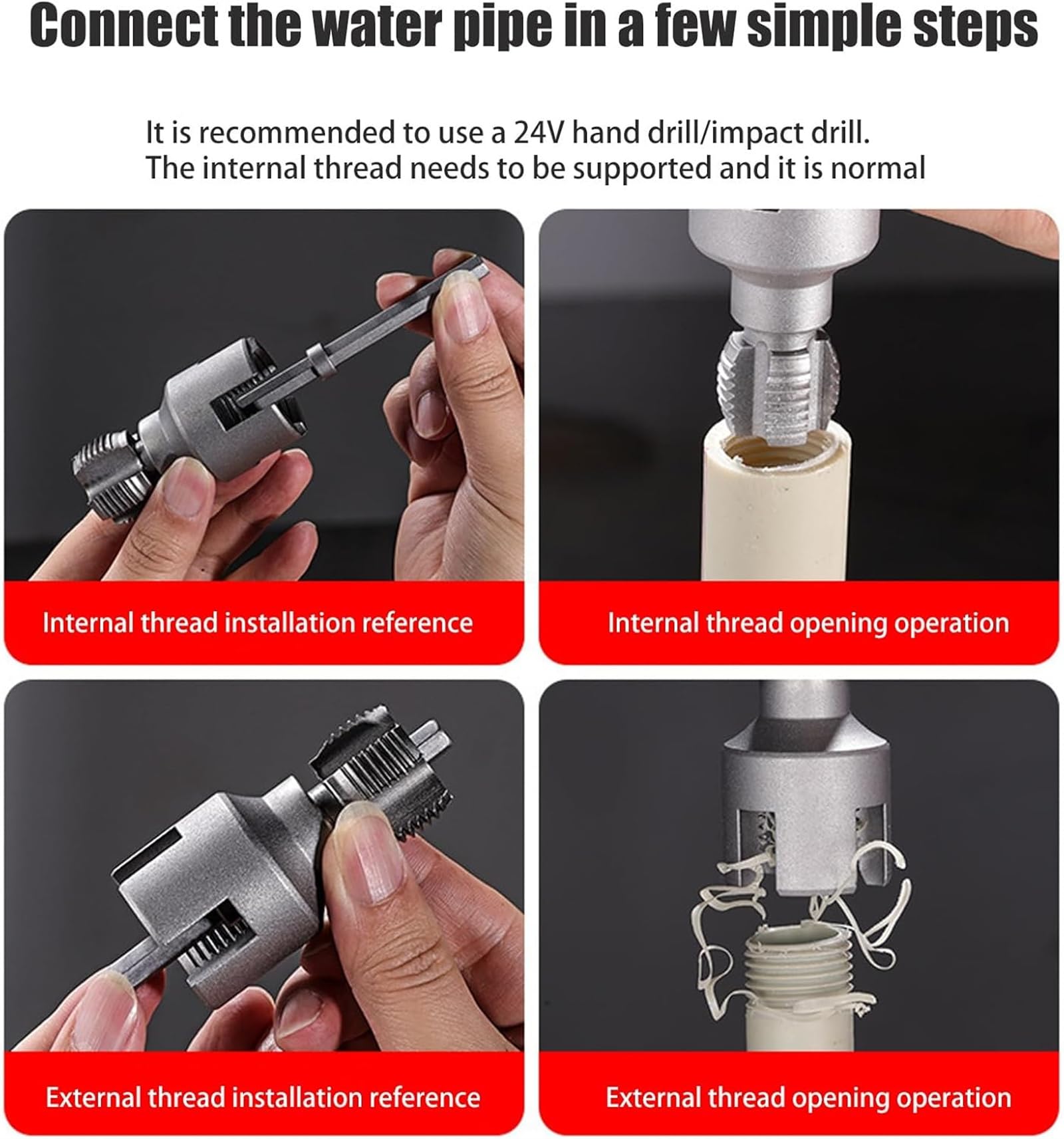 2025 Dual-Function Integrated PVC Pipe Threading Tool, Electric Drill-Compatible Internal & External Threader Kit for 1/2" & 3/4" Pipe Sizes, Home Repair Rethreading Kit (1/2")