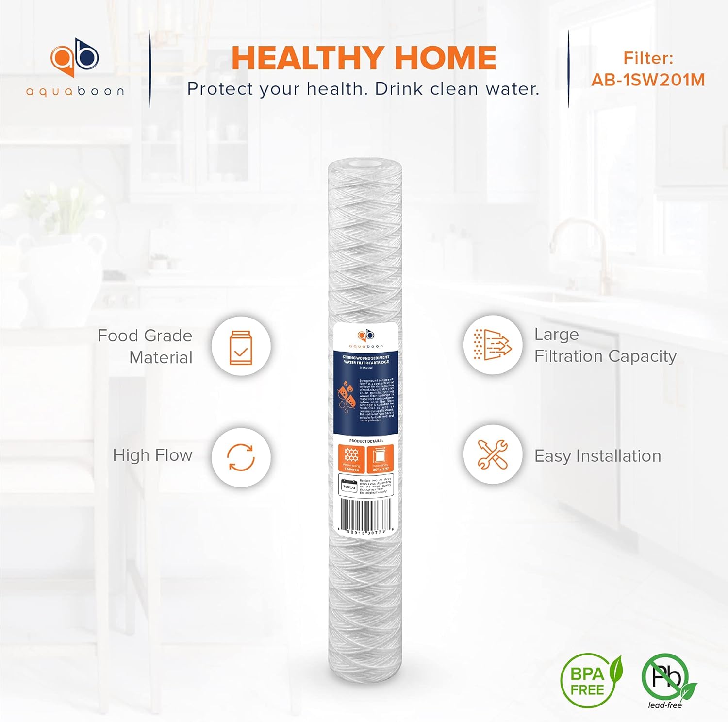 Aquaboon 1 Micron 20" x 2.5" String Wound Water Filter Cartridge - Whole House Water Filter Replacement for Well Water Matches SWC-25-2005, 2-Pack - Image 4