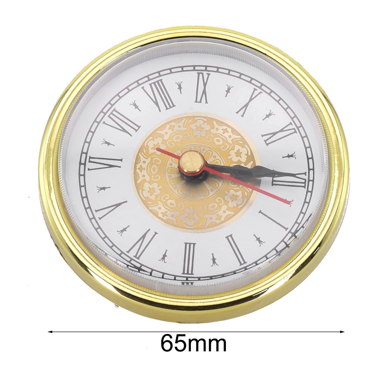 65 mm Aluminium-Retro-Zifferblatt mit goldfarbenem Rand, eingelegte römische und arabische Ziffern, Holz-/Eisen-/Hardware-Uhren, 20 mm Höhe für A