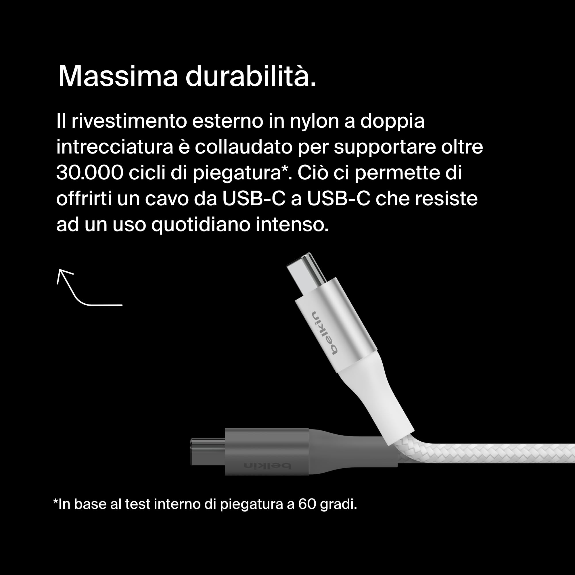 Belkin Cavo USB-C A USB-C Intrecciato 1m, 240W – Ricarica Rapida, Ecosostenibile, Bianco, Per IPhone 16, Galaxy S25, MacBook - 3