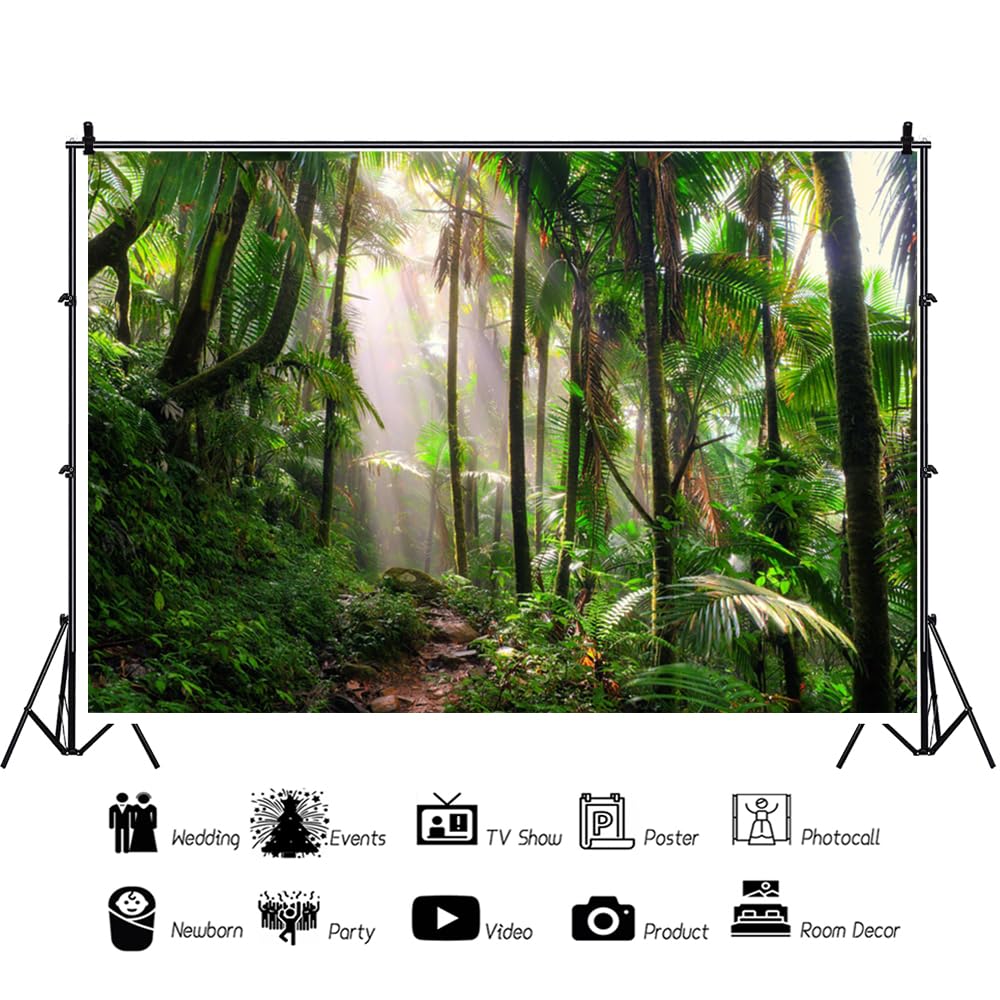 YongFoto 3x2,5m Vinile fondali fotografici Giungla Dirt Road I raggi del sole Palme Natura Sfondo foto Studio Fotografico nozze Fondale foto Accessori carta da parati