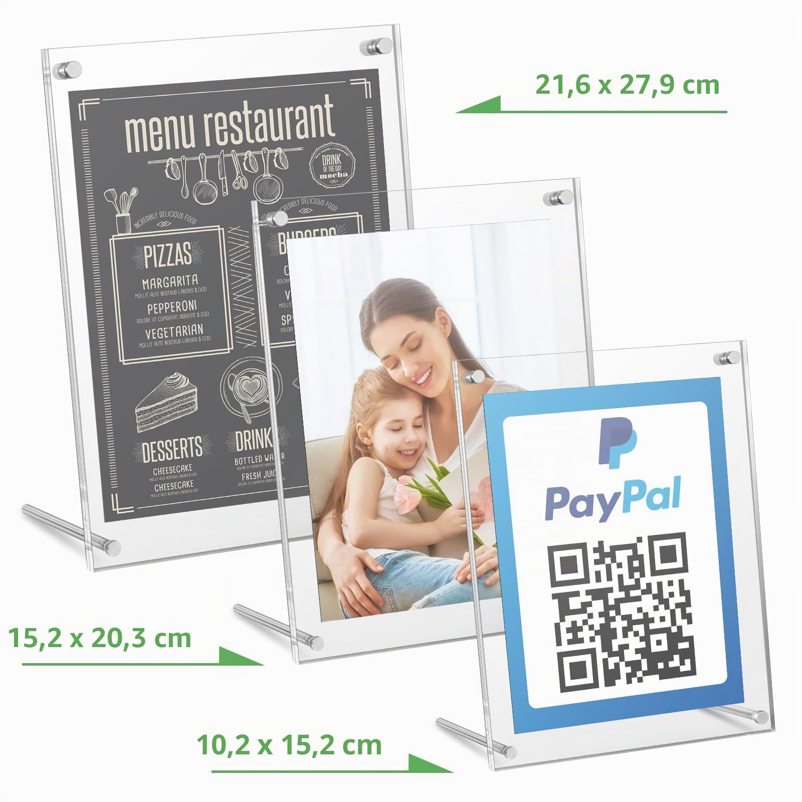 Kevenal Lot de 2 panneaux de code QR, 10,2 x 15,2 cm avec support en métal, support en acrylique pour application de caisse