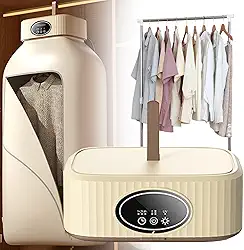 Secador De Roupas Portátil Para Uso Doméstico Conveniente,Máquina De Secar Roupas Elétrica Portátil-Função De Temporizador/2 Níveis De Aquecimento - Inclui Saco De Secador E Cabide,Yellow