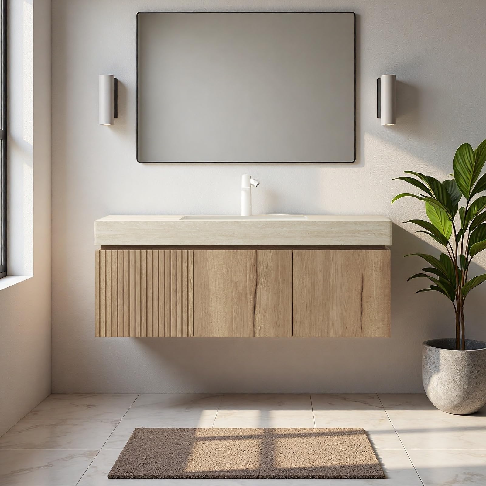 Trygoal 48 inch wall mounted floating bathroom vanity oak