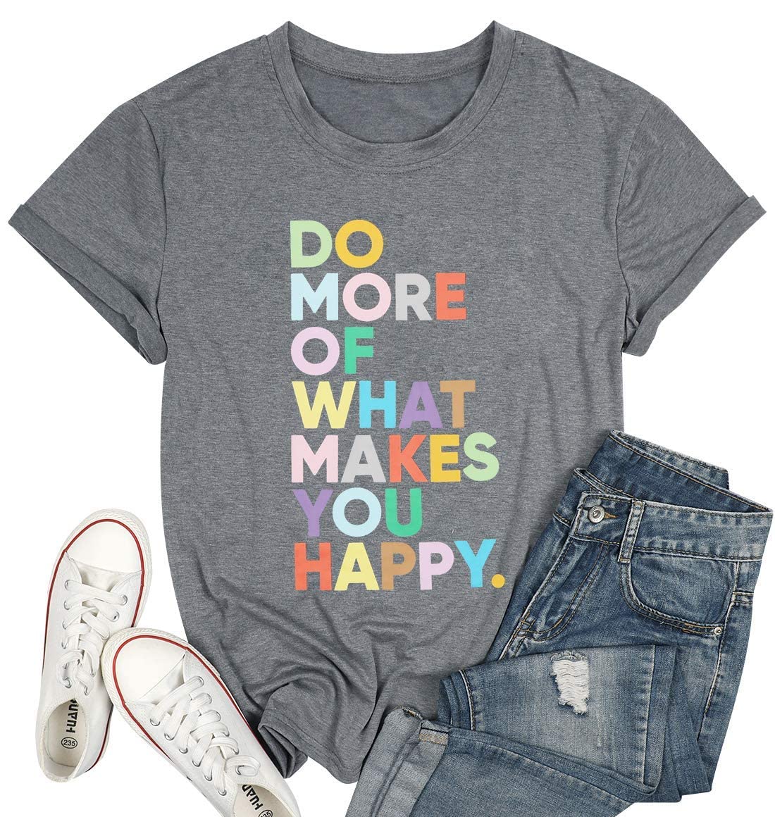 MNLYBABYWomen's Fun Happy Graphic Tees Inspirational T-Shirt Teacher Shirts Cute Positive Message Letter Printed Tshirts Top