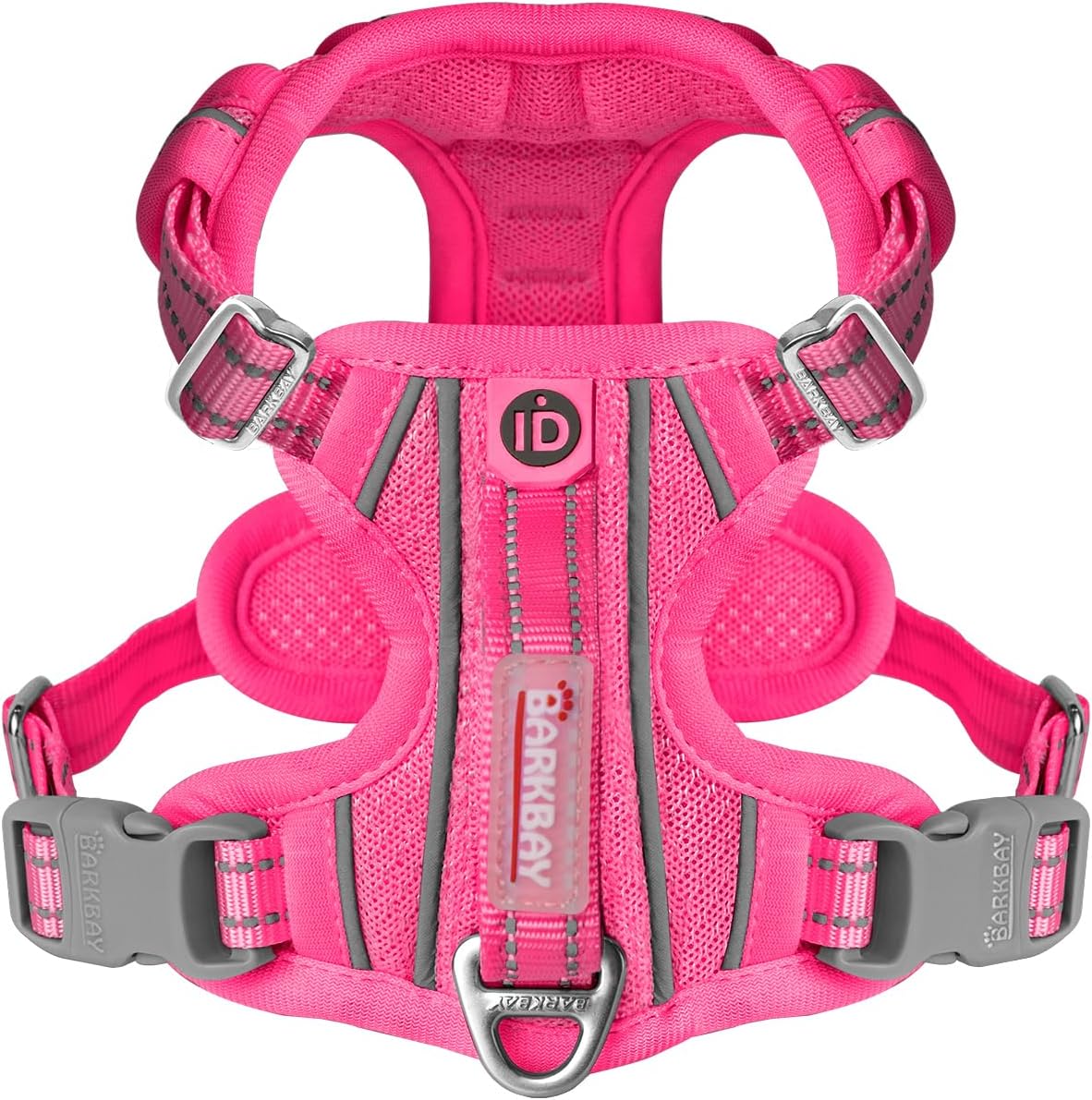 BARKBAY Dog Harness No Pull with ID Tag Pocket - Heavy Duty, Reflective, Easy Control for Large Dogs(Pink,M) Medium(Chest:22.5-28") Pink
