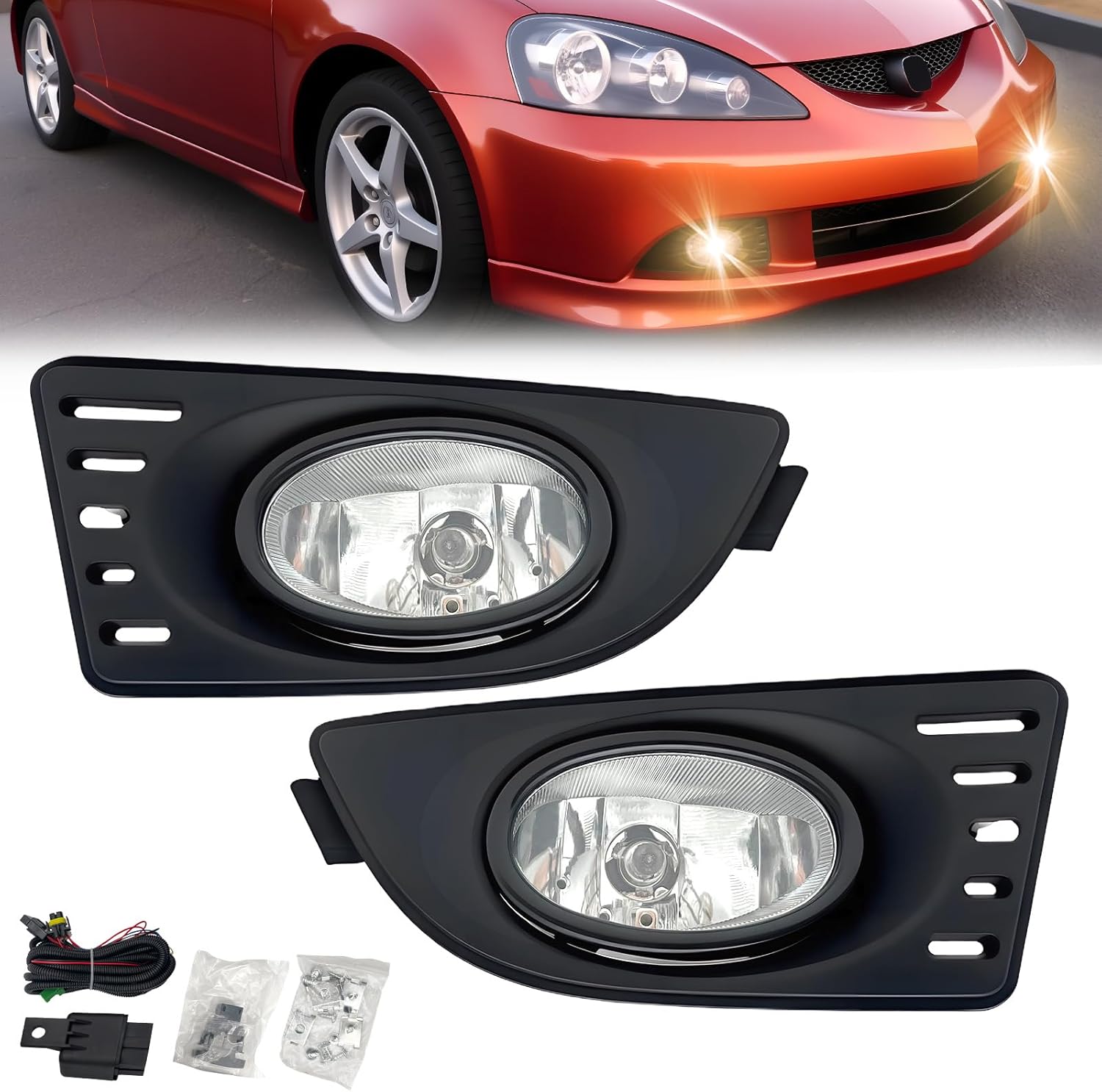 Fog Lights Compatible With 2005 2006 2007 Acura RSX Front Bumper Lights Driving Fog Lamps Halogen Bulbs w/Bezels Wiring and Switch Left Driver and Right Passenger Side