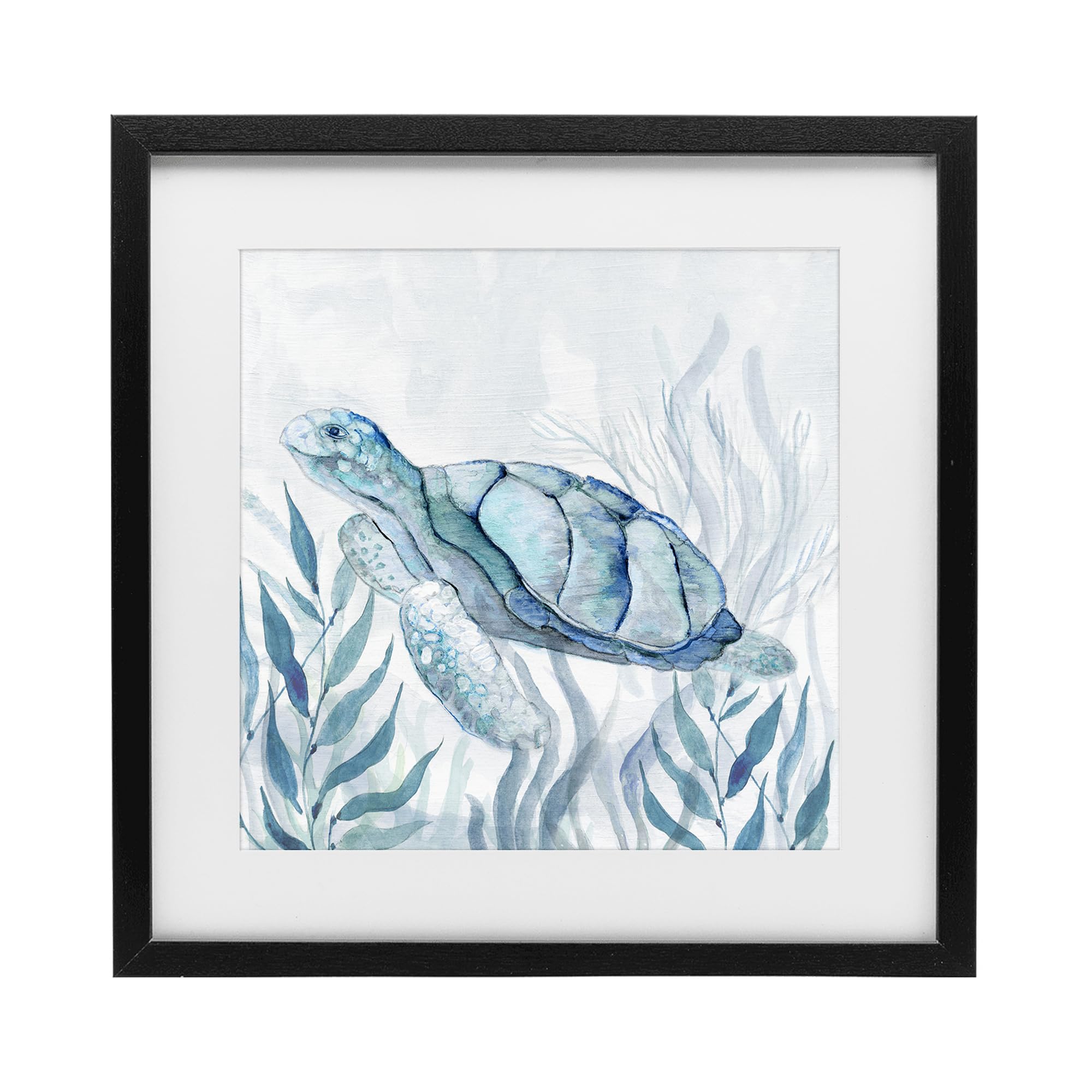 Stupell Industries Midnight Black (Textured) 'Sea Turtle With Subtle Smile'| Framed Print Under Glass