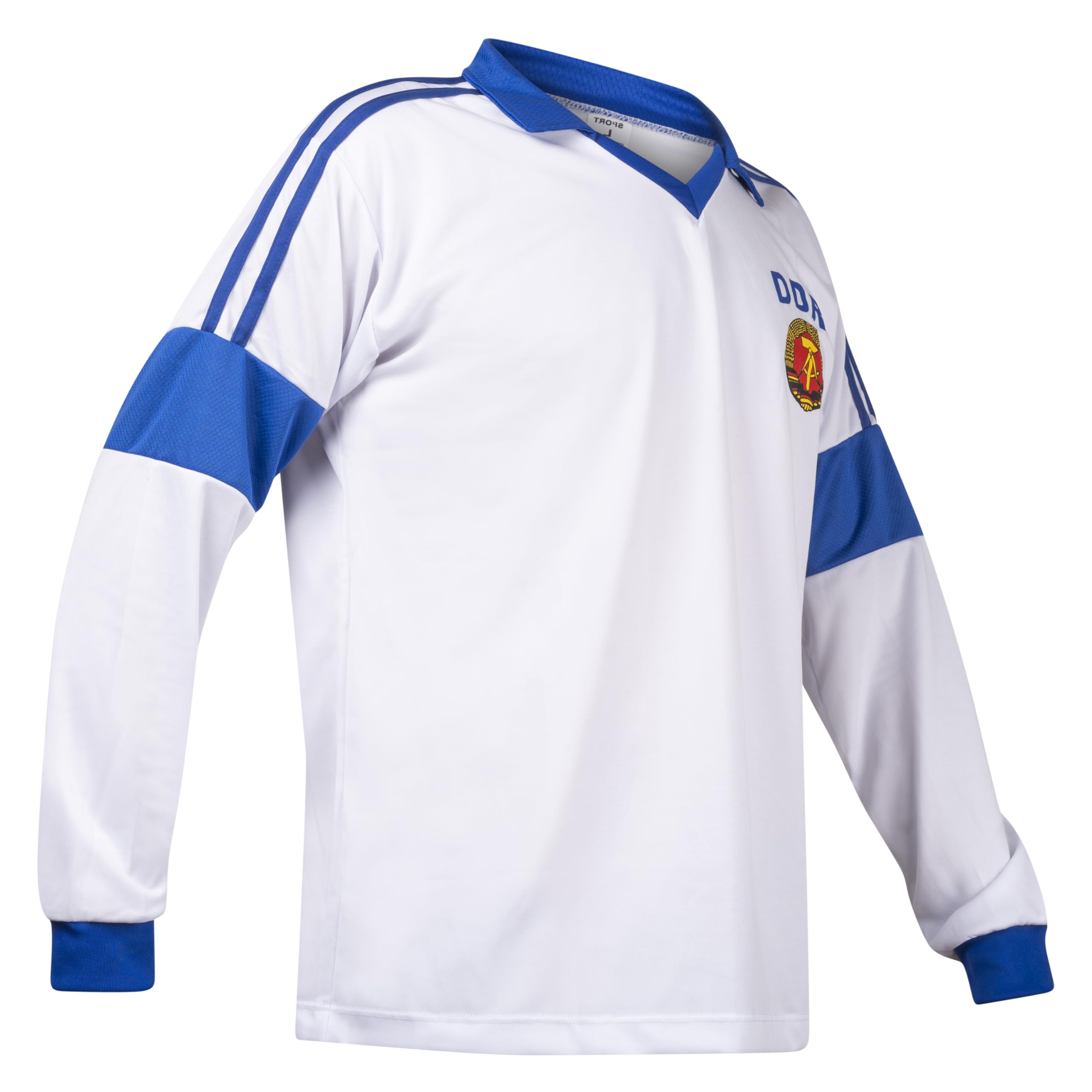 Alemania Oriental DDR Camiseta de Fútbol de Manga Larga Deporte Retro Vintage Blanco y Azul