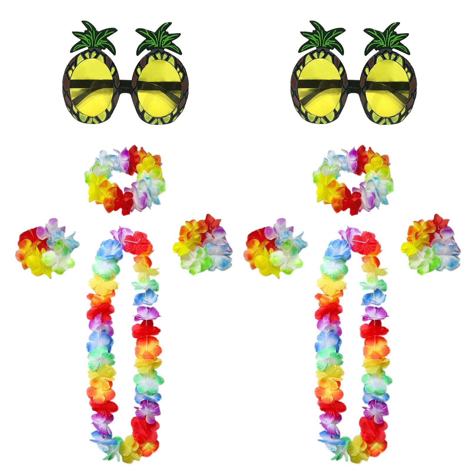 EUPSIIU 10 Pcs Hawaiian Fancy Dress, Hawaiian Garlands Pineapple Sunglasses, Hawaii Lei Flower Set for Hawaii Party Beach Dance Summer Party Performances (Colorful)