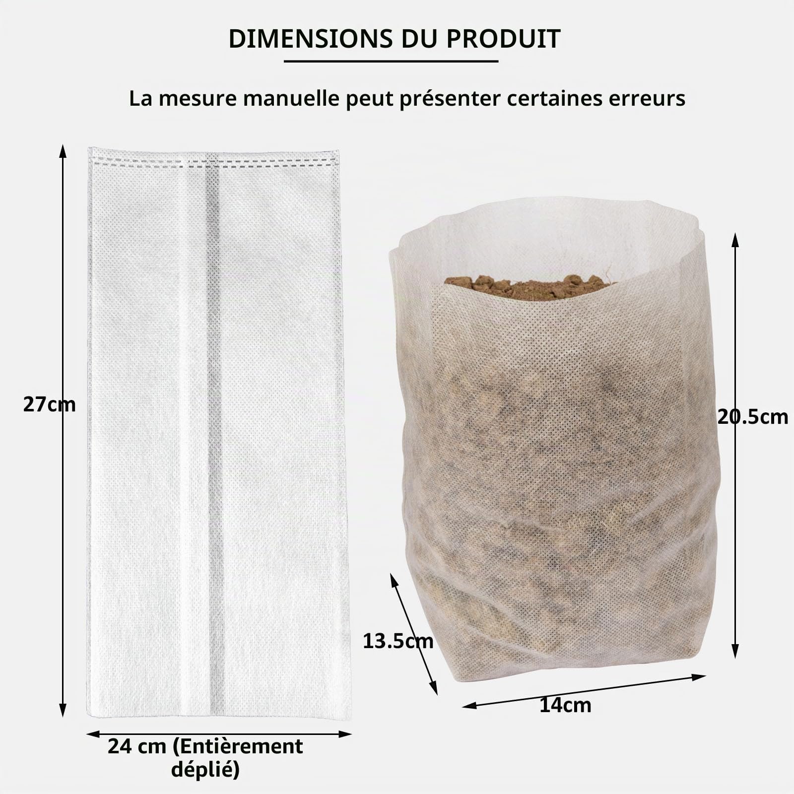 Lot de 300 sacs de pépinière non tissés biodégradables pour légumes, fleurs, fruits, arbres, plantation, transplantation pour la maison et le jardin (300, 24 x 27 cm)