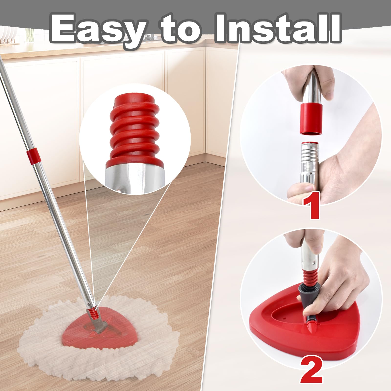 Spin Mop Handle, 4-Section 30-To-58 Inch Mop Stick Compatible