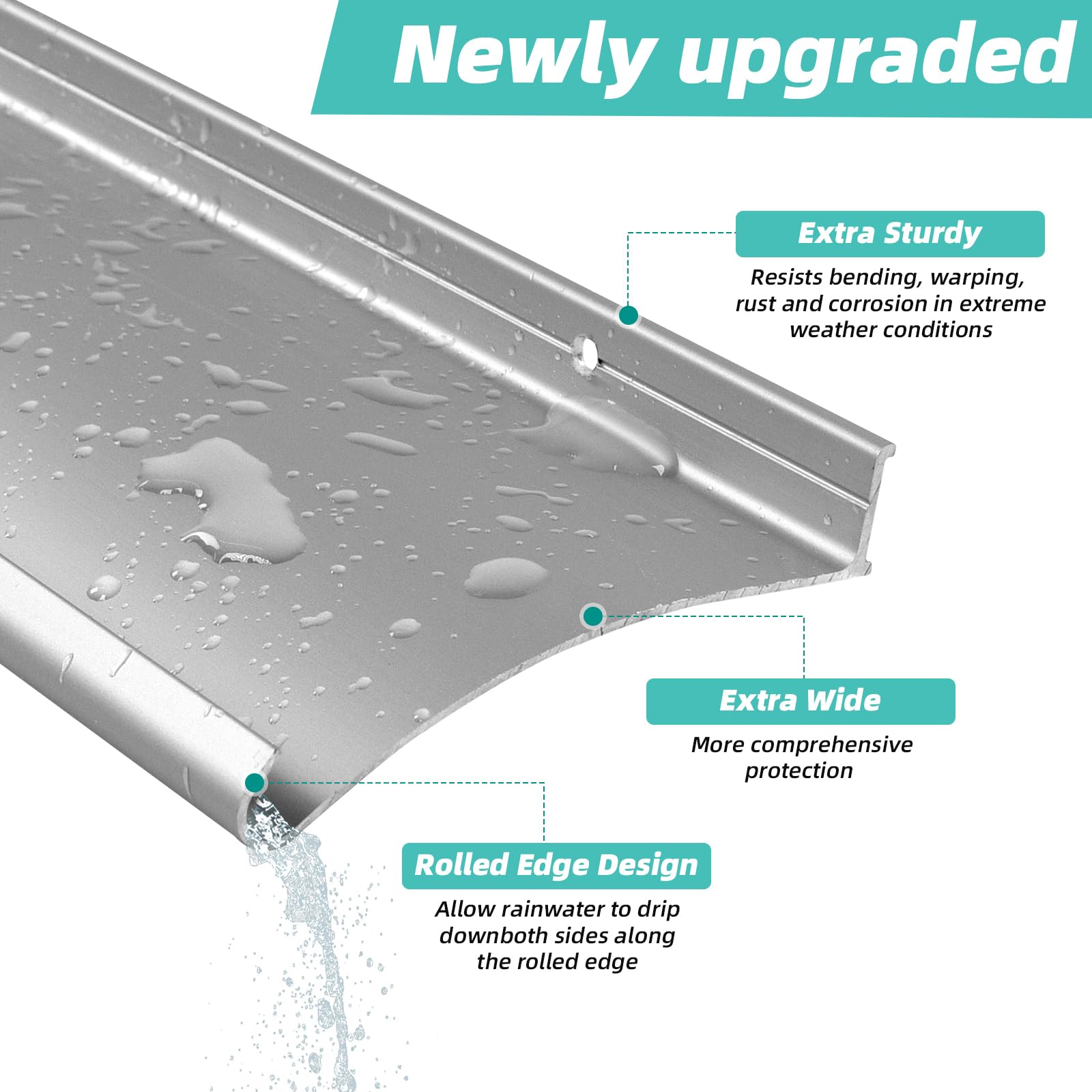 Raytano Paquete de 2 protectores de lluvia de aluminio extra anchos de 4.3 pulgadas, deflector de lluvia de 40 pulgadas de largo para puertas, ventanas, protección contra la intemperie para el hogar