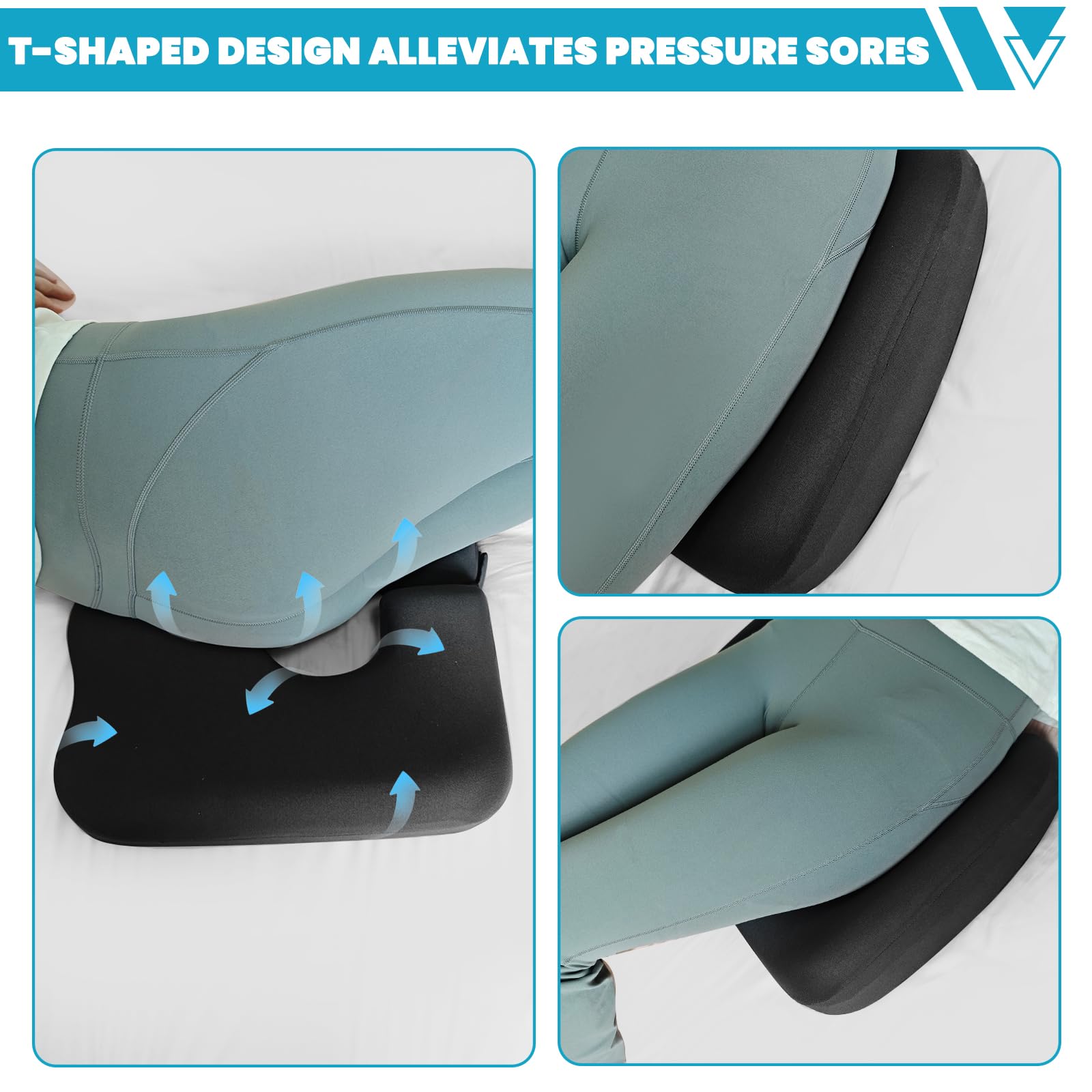 Almohada de dona de 4.5 pulgadas para dolor de coxis, almohada 100% de espuma viscoelástica para aliviar la presión, cojín grueso antiescaras - Almohada de apertura en forma de T - Gris oscuro