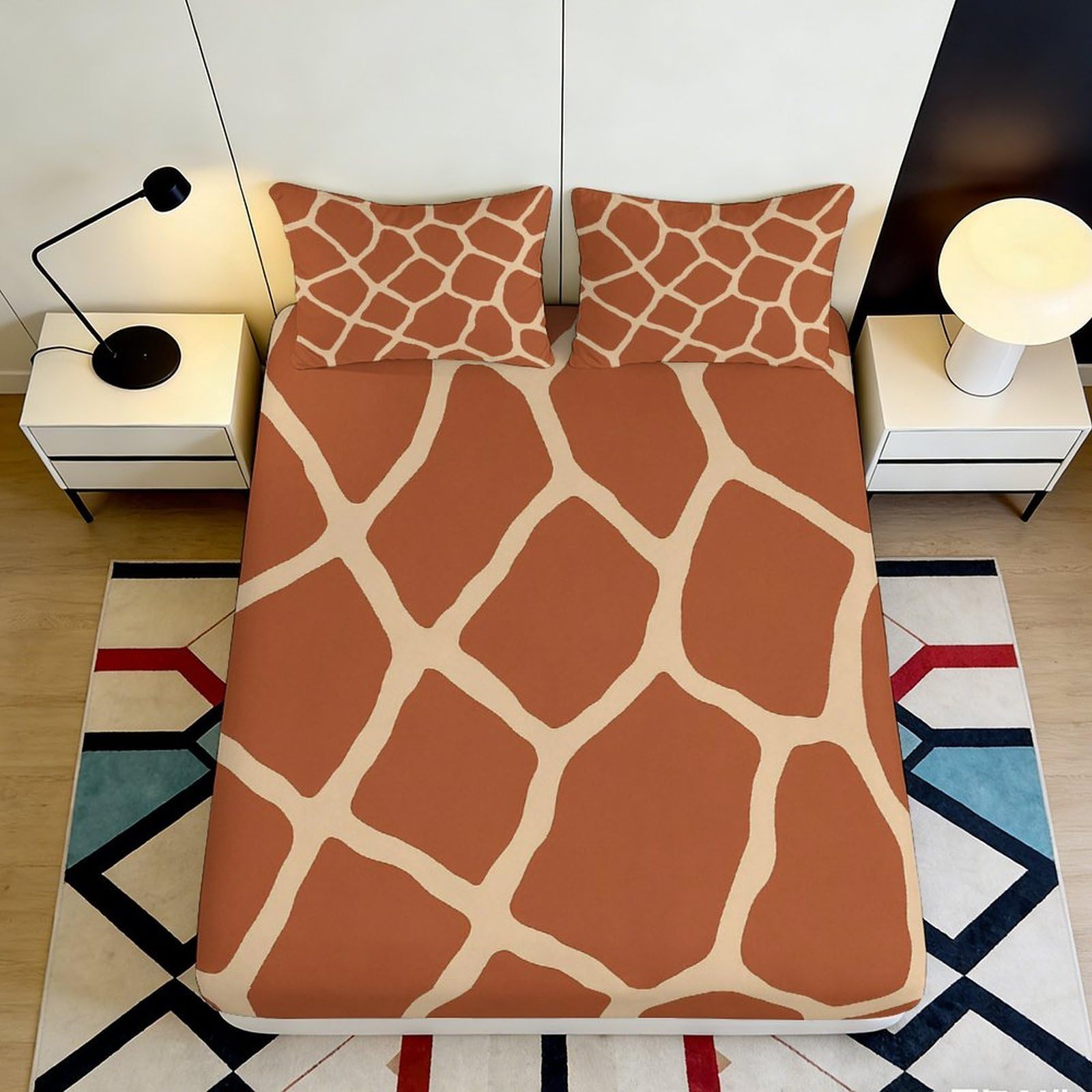 3D Printed Giraffe Pattern Fitted Sheet Microfiber Deep Pocket Non-Slip Bedroom Bedding Giraffe Mattress Fitted Cover for Adults Teens 180x200x25cm