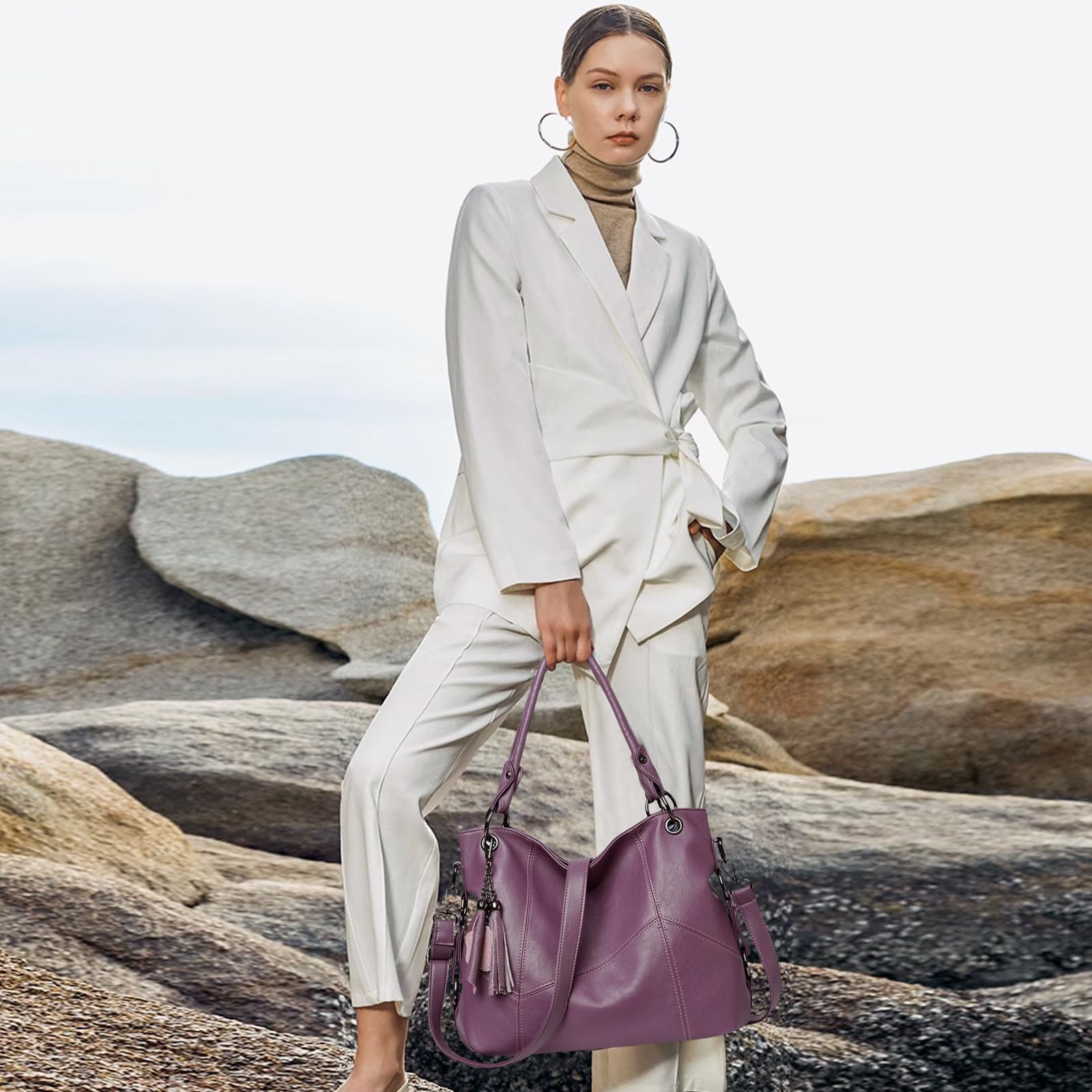NICOLE & DORIS Grand Sac a Main Femme Elegant Sac Fourre Tout Bandoulière Sac Cabas en Cuir Souple PU Hobo Bag Sacs Portés Epaule pour le Travail Shopping Voyage