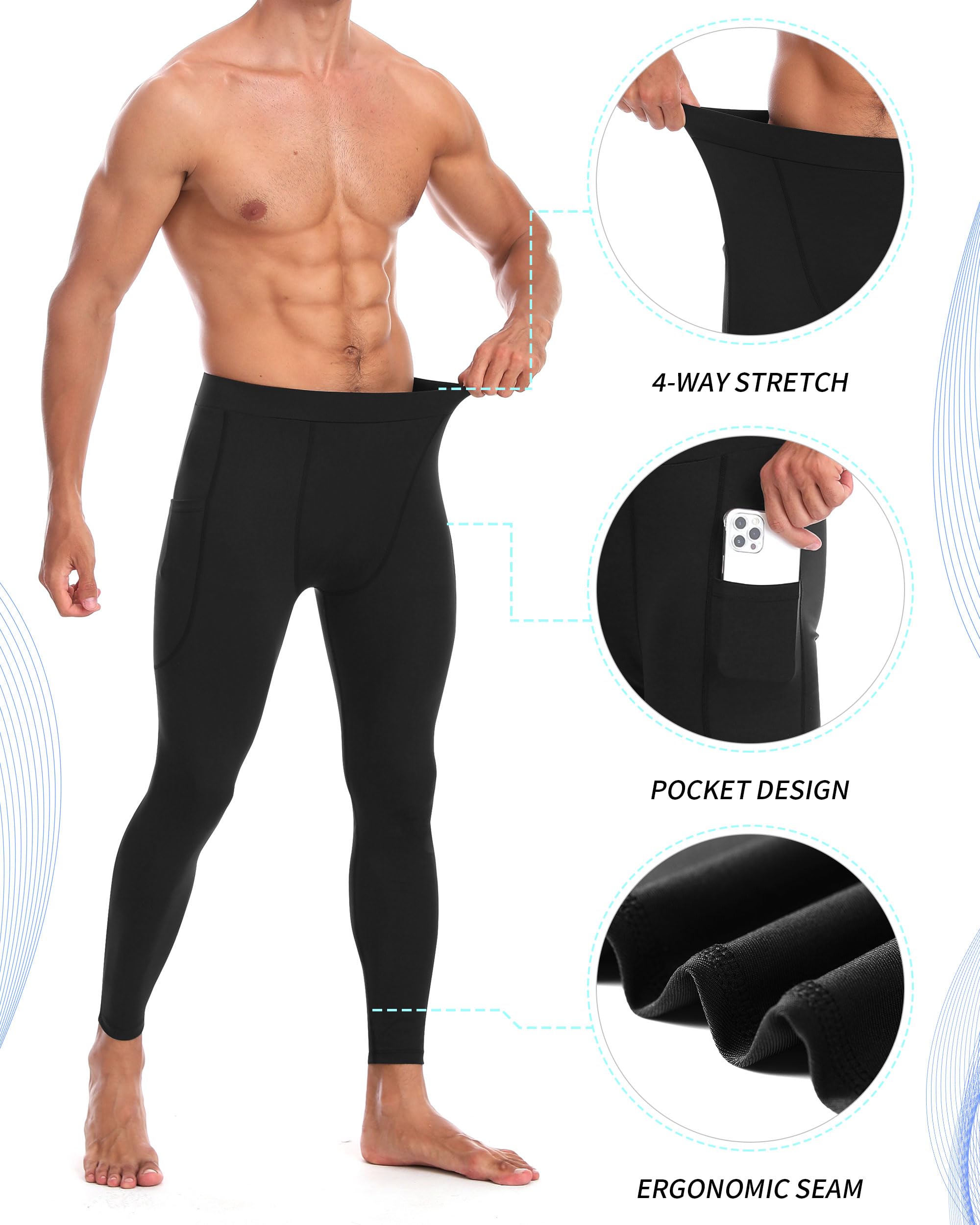 Pantalones de compresión de yoga para hombre, leggings atléticos con bolsillos, para correr, entrenamiento, baloncesto, capa base, mallas de secado rápido