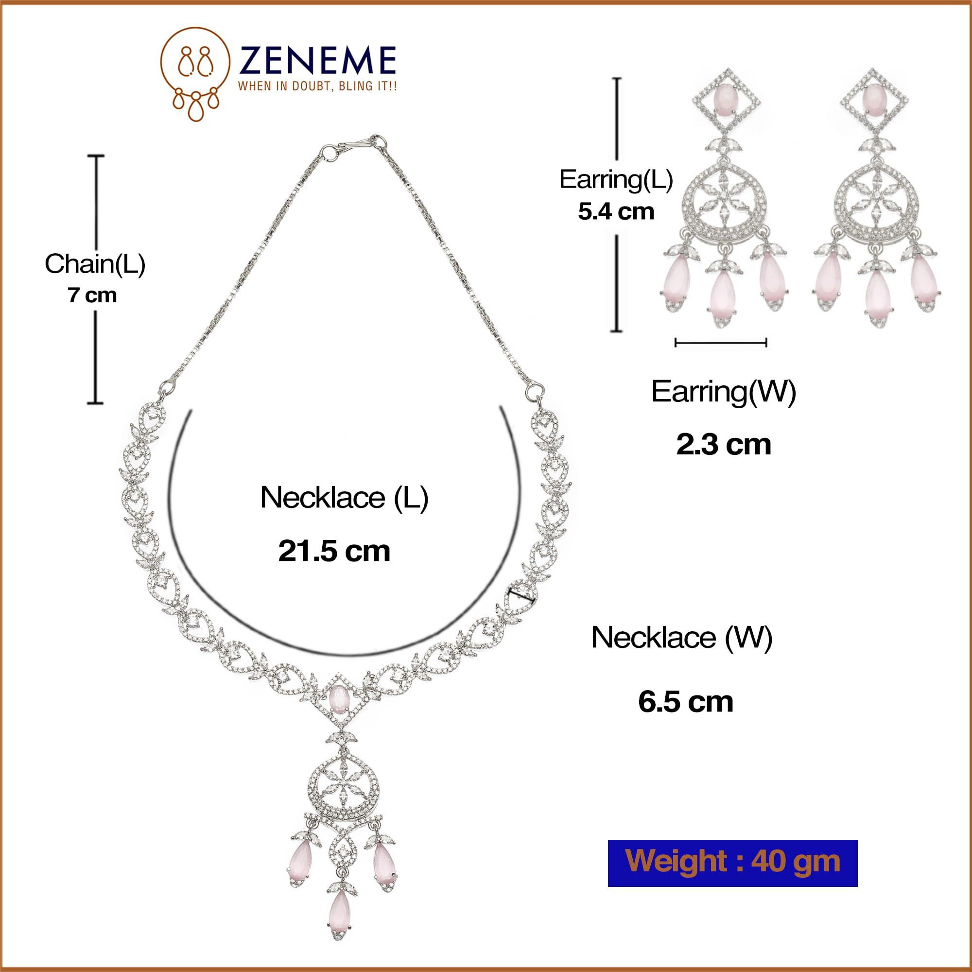 Rhodium-Plated Teardrops American Diamonds Necklace Set