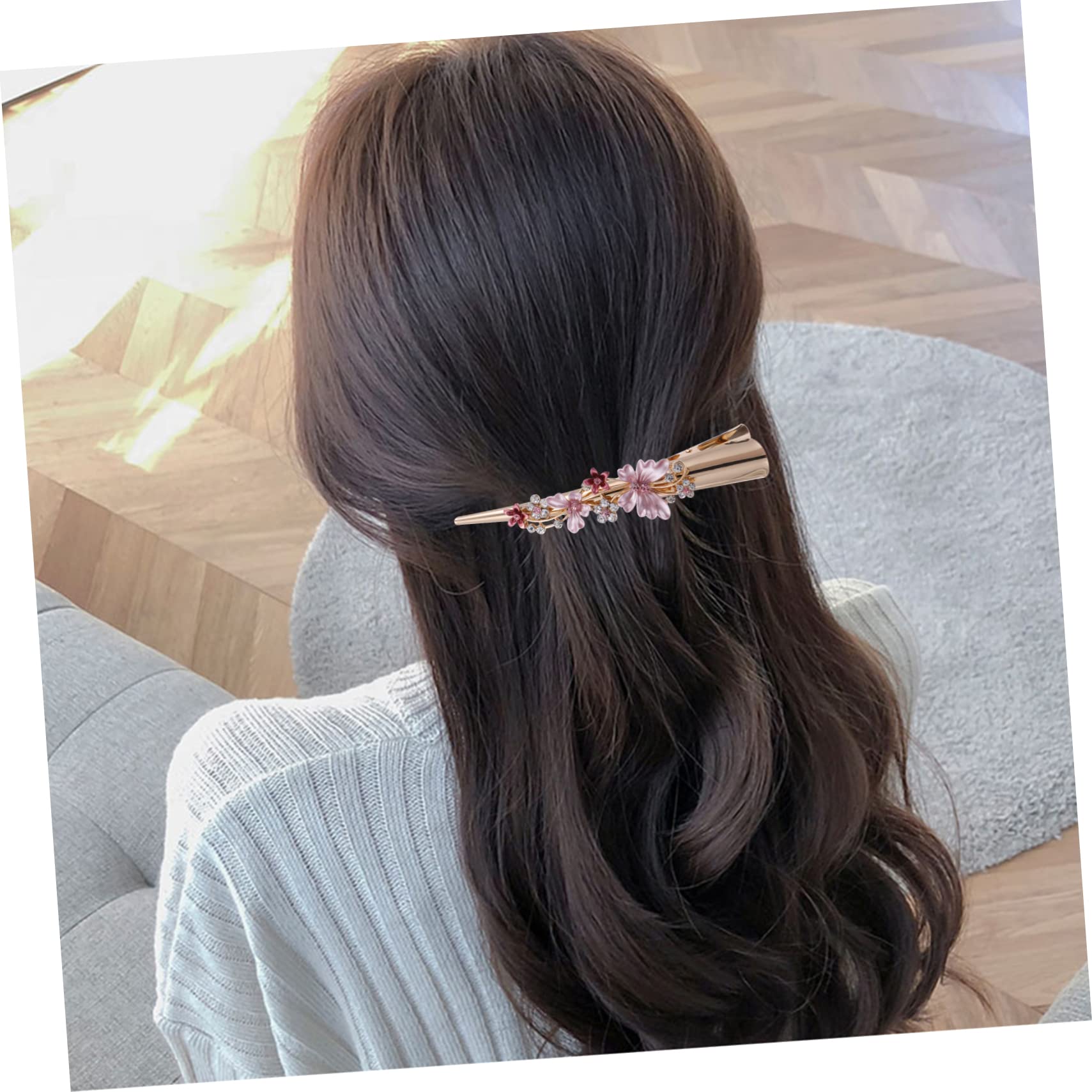 minkissy 1Pcs Rhinestone Alligator Hair Clip Metal Butterfly Hair Barrette Long Clip Vintage French Barrette Duckbill Hair Clip Hair Styling Accessories for Women Girls (Pink) - Image 2