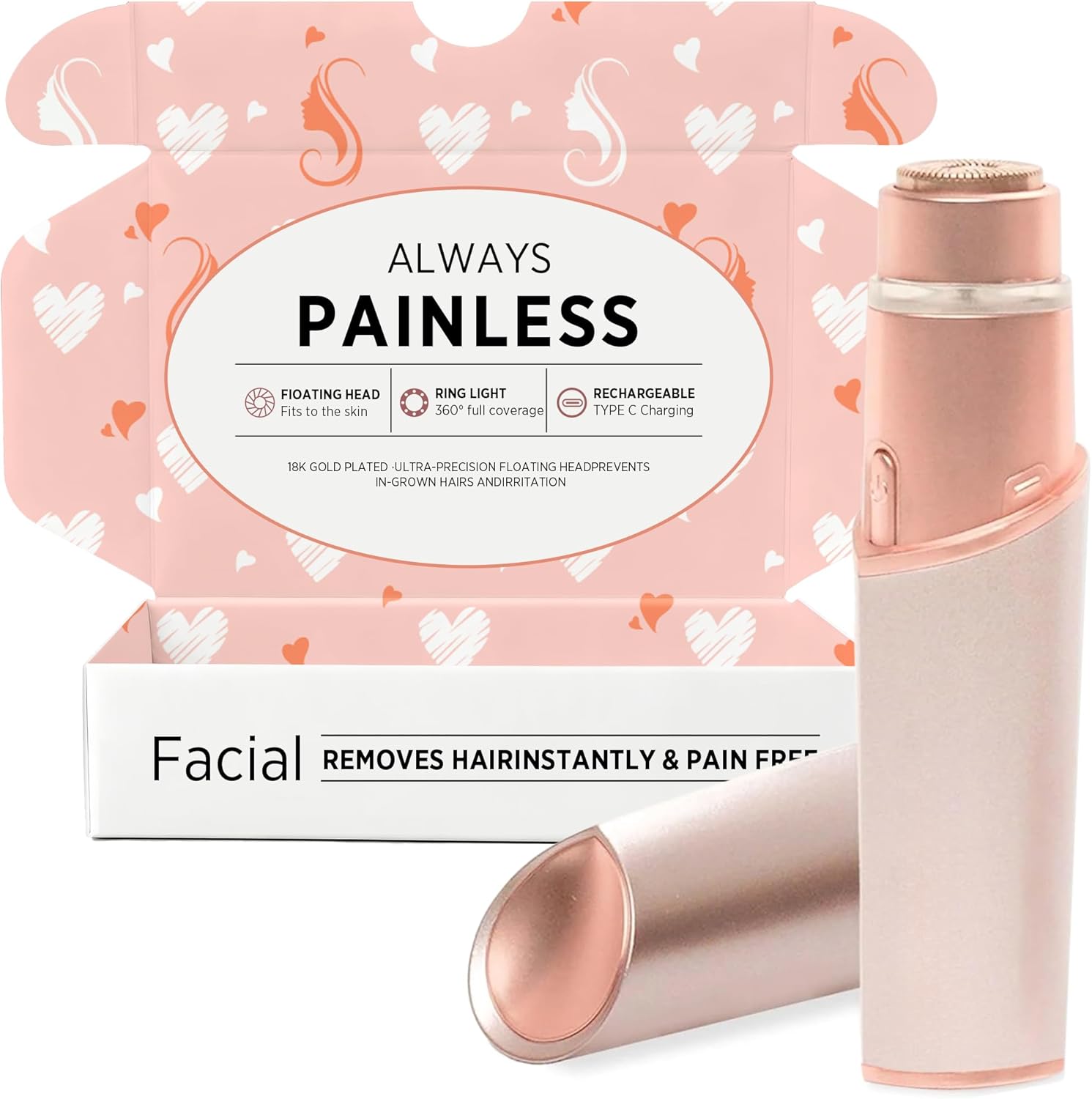 Facial hair removal for women: electric hair removal device – rechargeable painless face razor for chin upper lip peach fuzz with light Facial hair removal for women: electric hair removal device – rechargeable painless face razor for chin upper lip peach fuzz with light