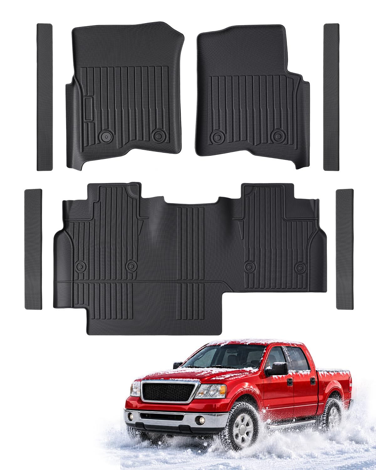 Car Floor Mats for Ford F150 2004-2008 SuperCrew/Crew Cab, Black